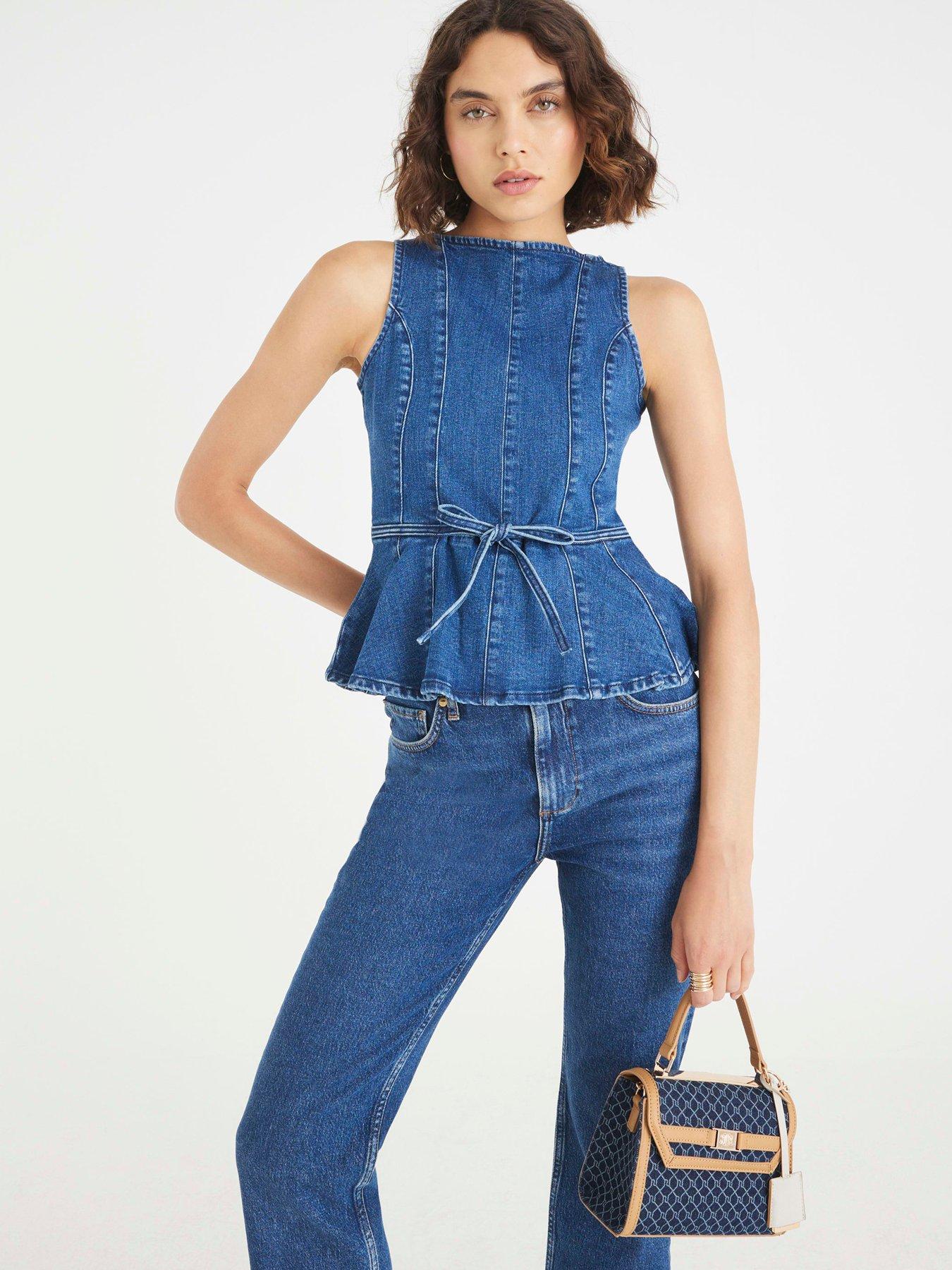 River Island Betsy Bow Peplum Top - Blue