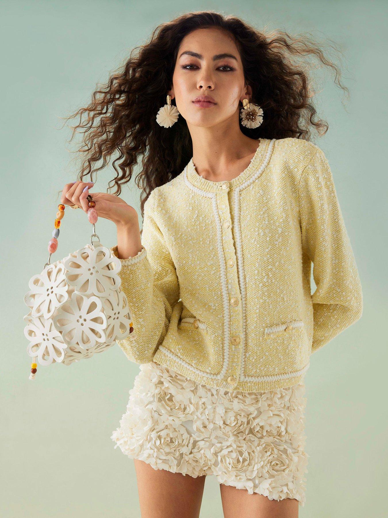 Image 1 of 4 of River Island Boucle Edge Cardigan - Yellow