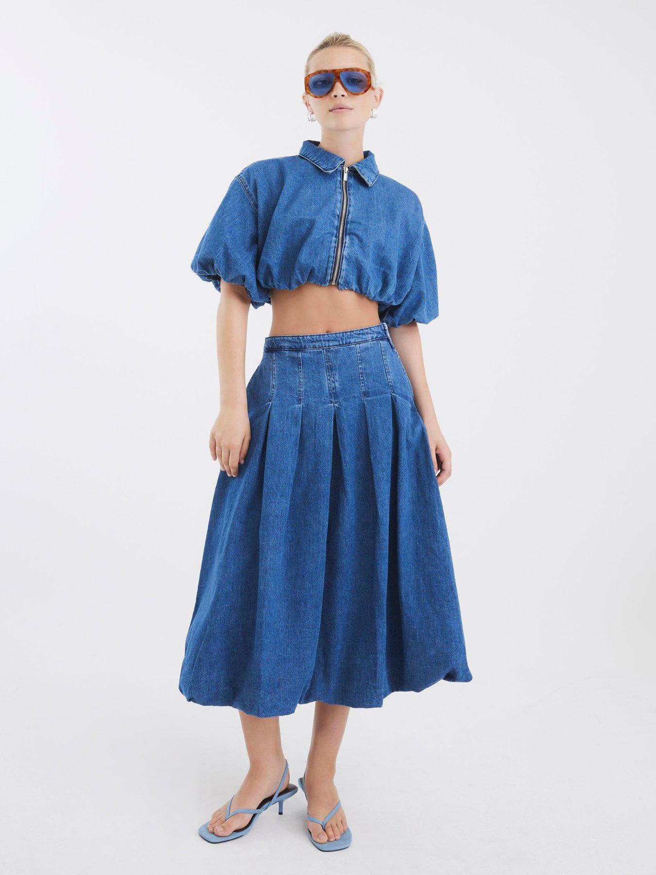Image 1 of 4 of River Island Puffball Denim Top - Blue