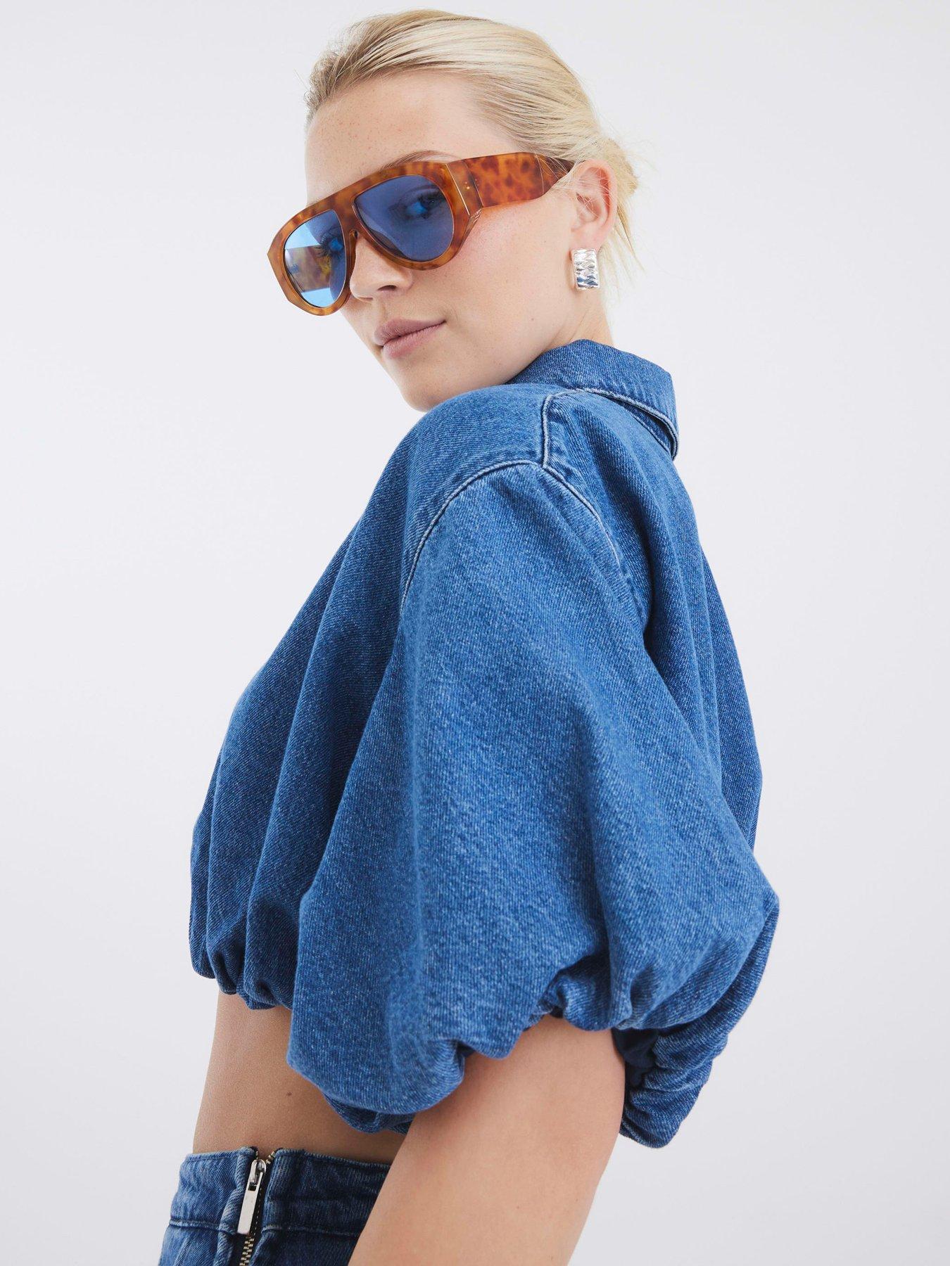 Image 2 of 4 of River Island Puffball Denim Top - Blue