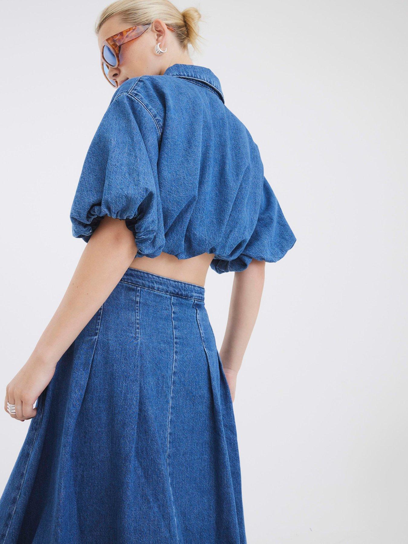 Image 4 of 4 of River Island Puffball Denim Top - Blue