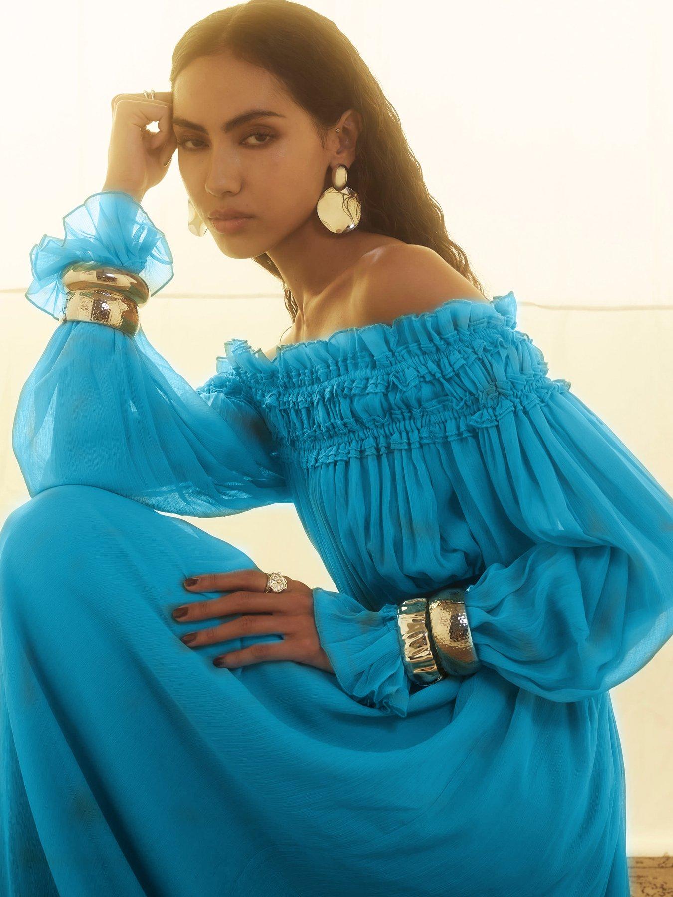 Image 3 of 6 of River Island Bardot Maxi Dress - Blue