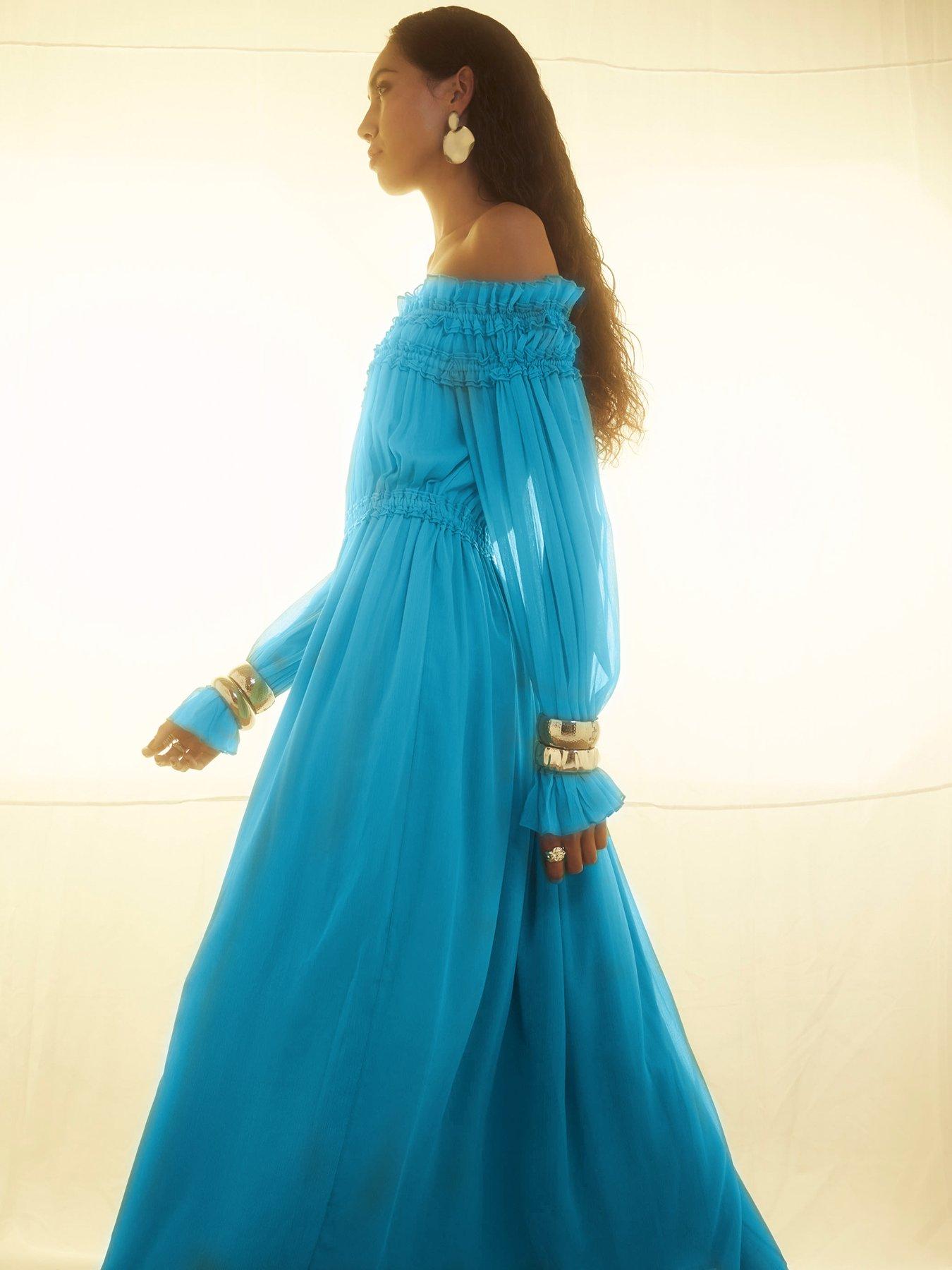 Image 4 of 6 of River Island Bardot Maxi Dress - Blue