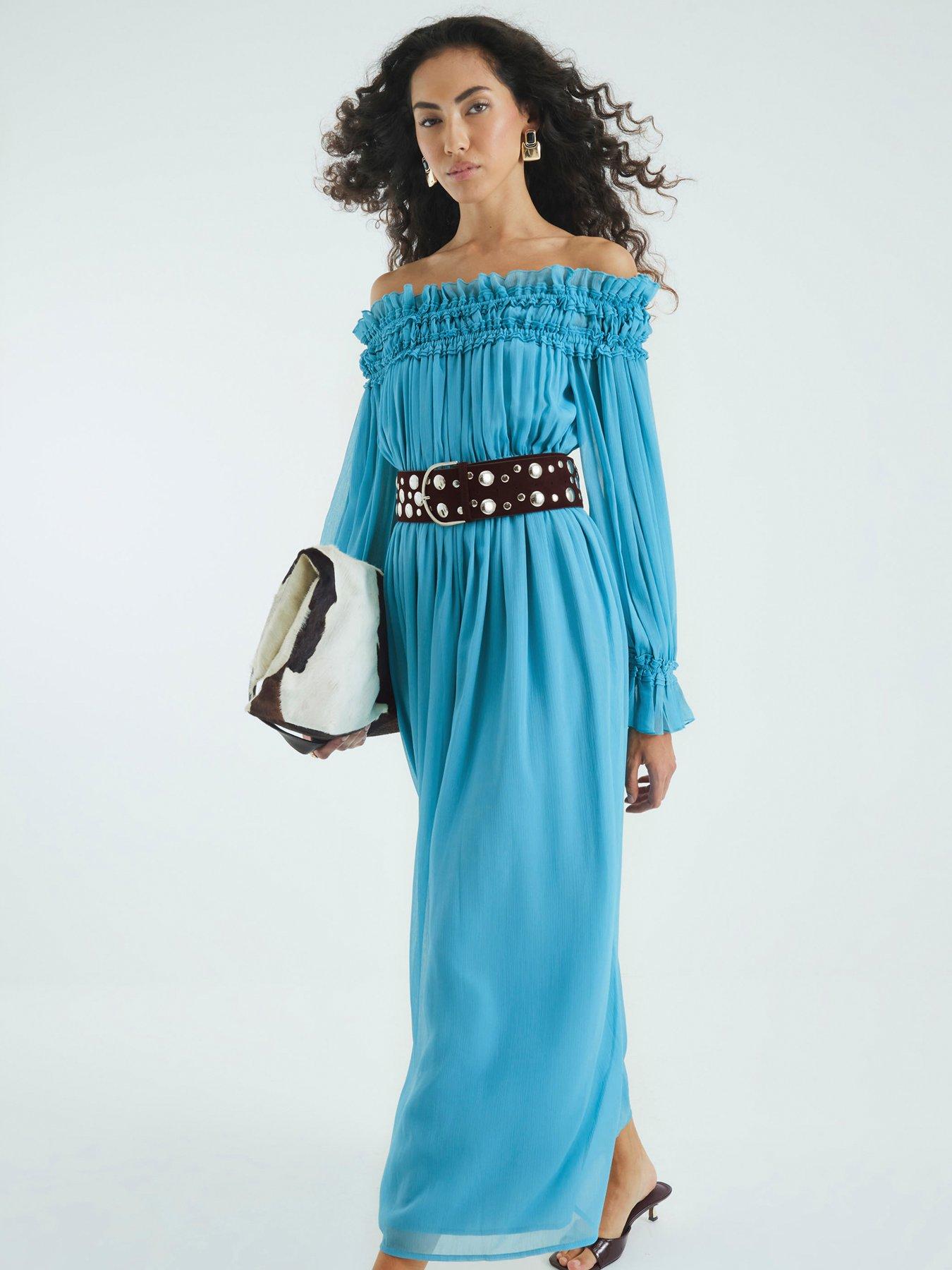 Image 5 of 6 of River Island Bardot Maxi Dress - Blue