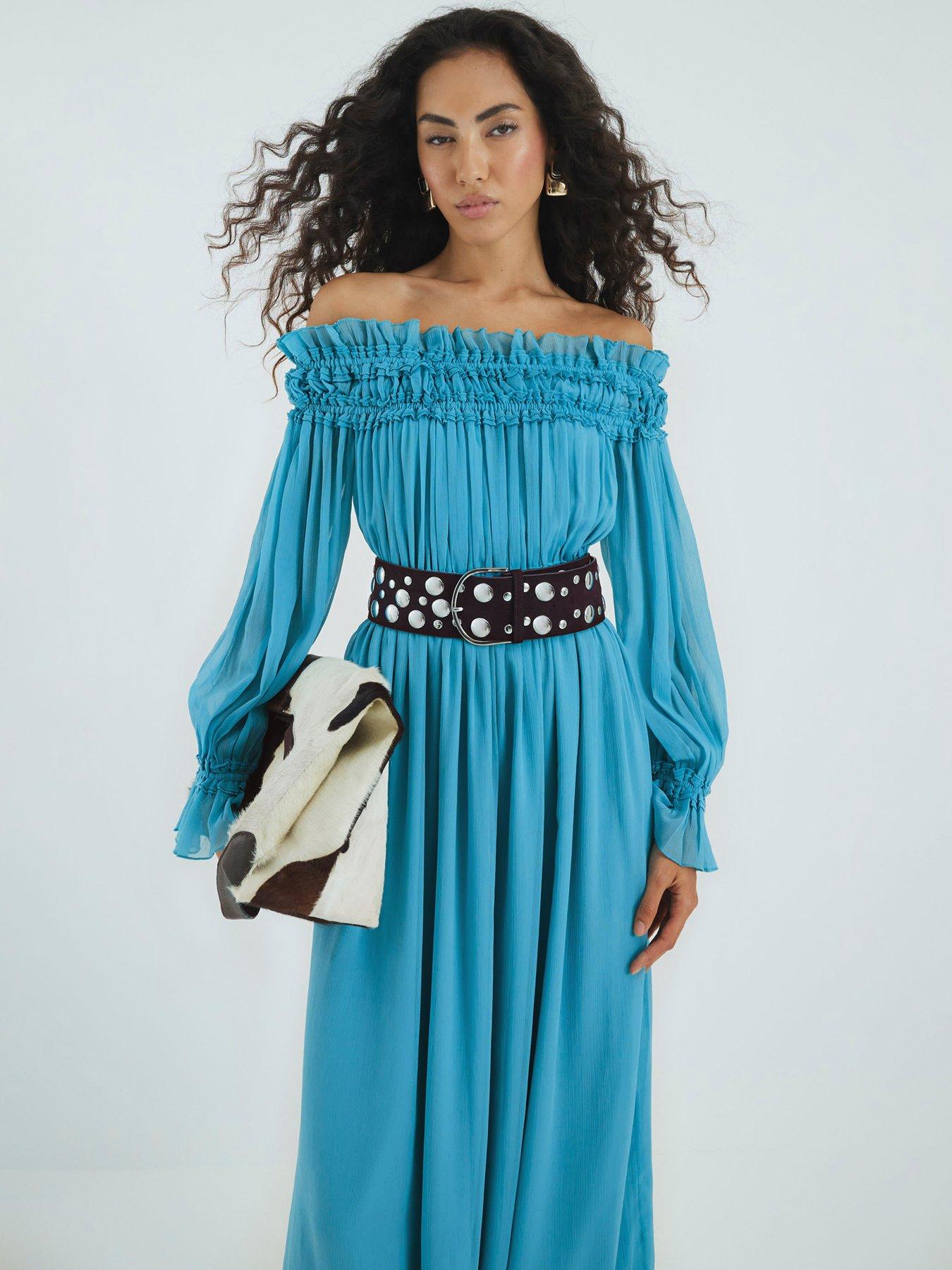 Image 6 of 6 of River Island Bardot Maxi Dress - Blue