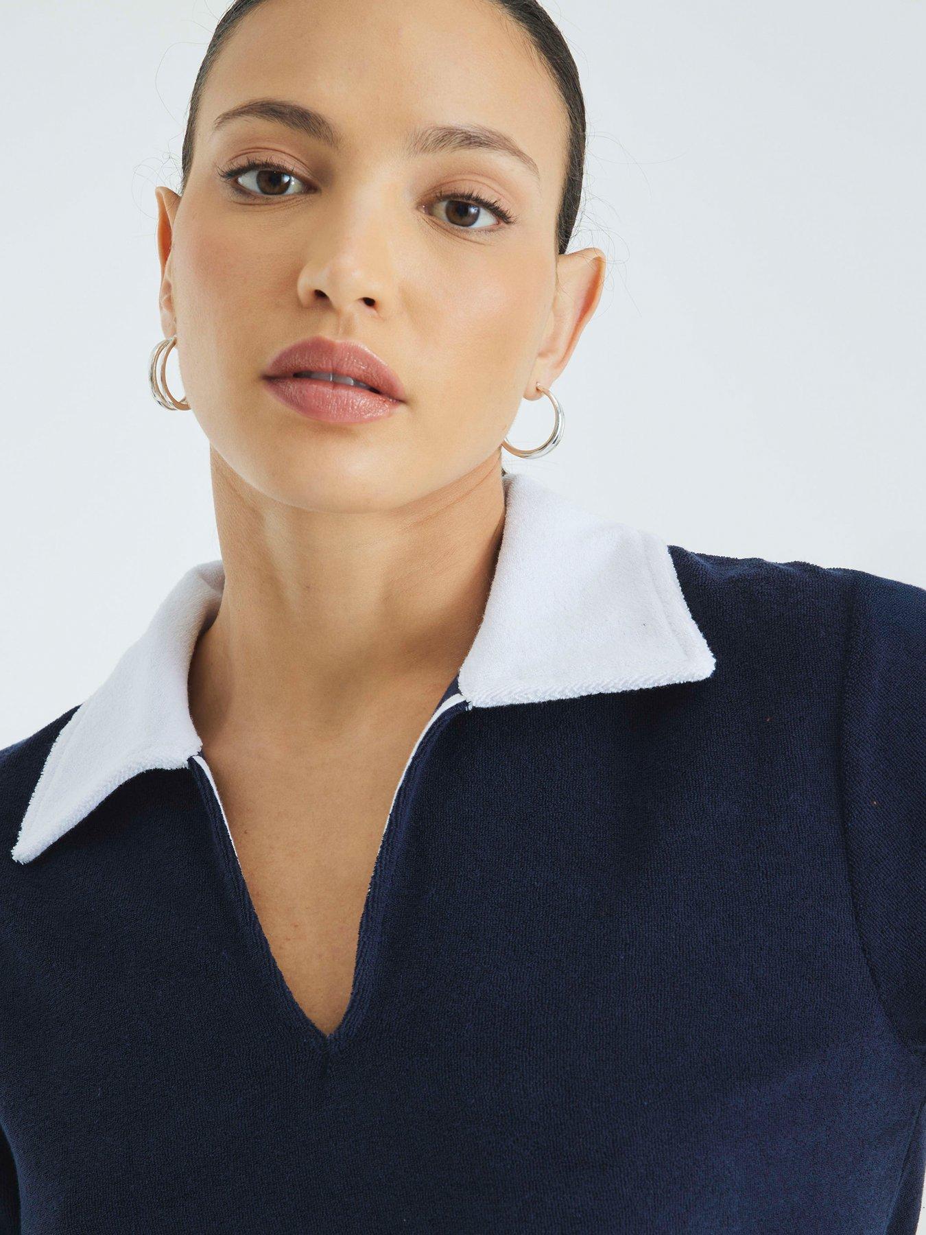 Image 4 of 4 of River Island Towelling Polo Top - Blue