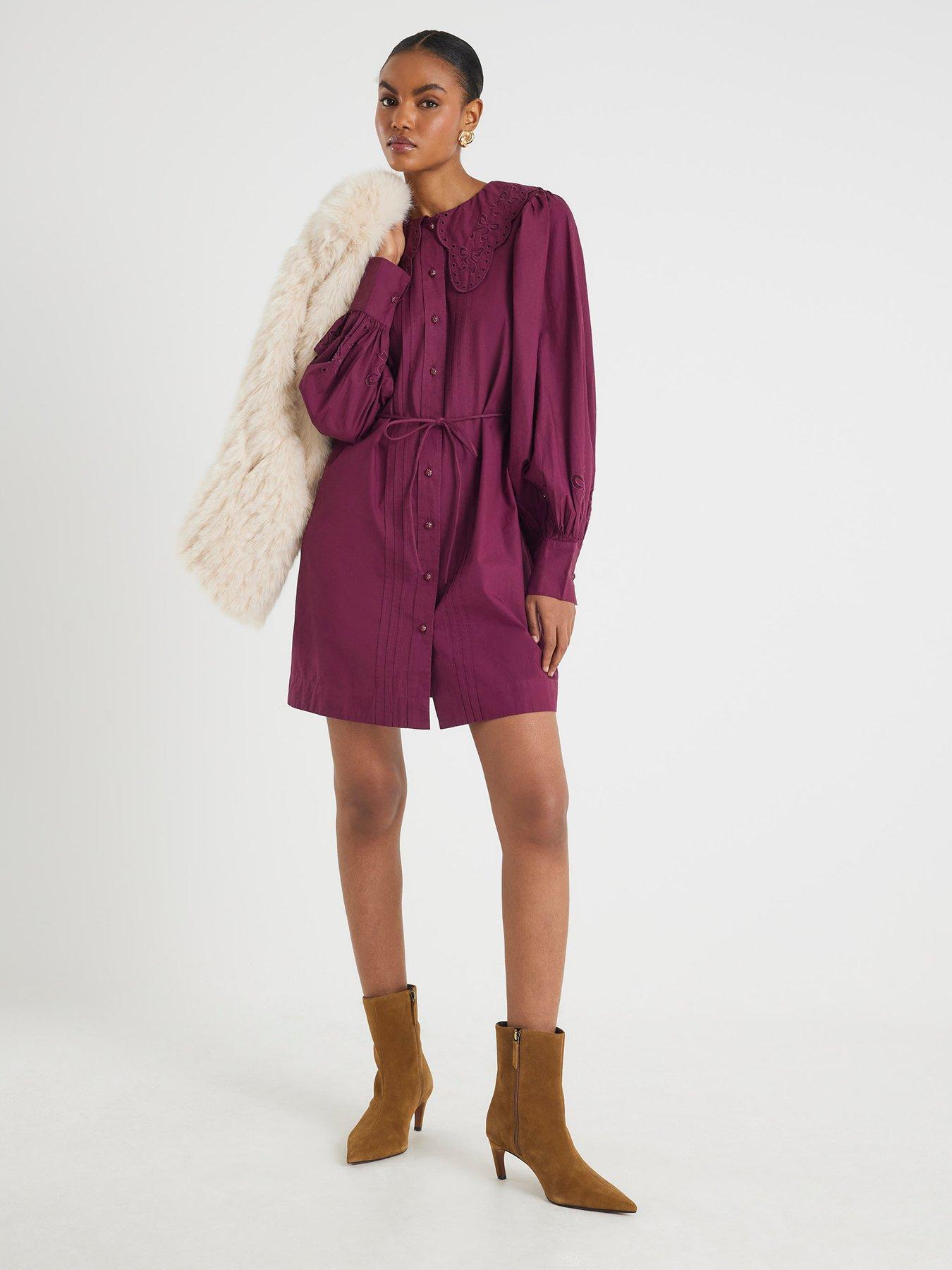 River Island Collar Mini Shirt Dress - Red