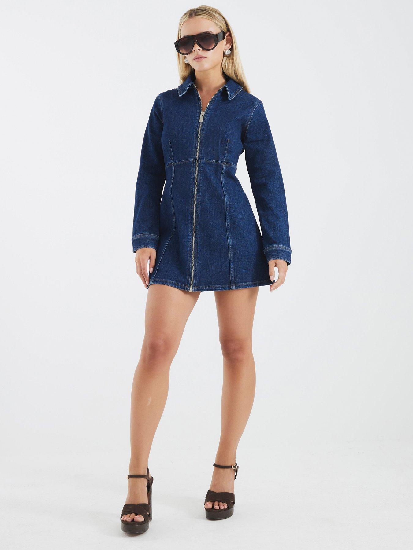 River Island Petite Zip Front Mini Dress - Blue