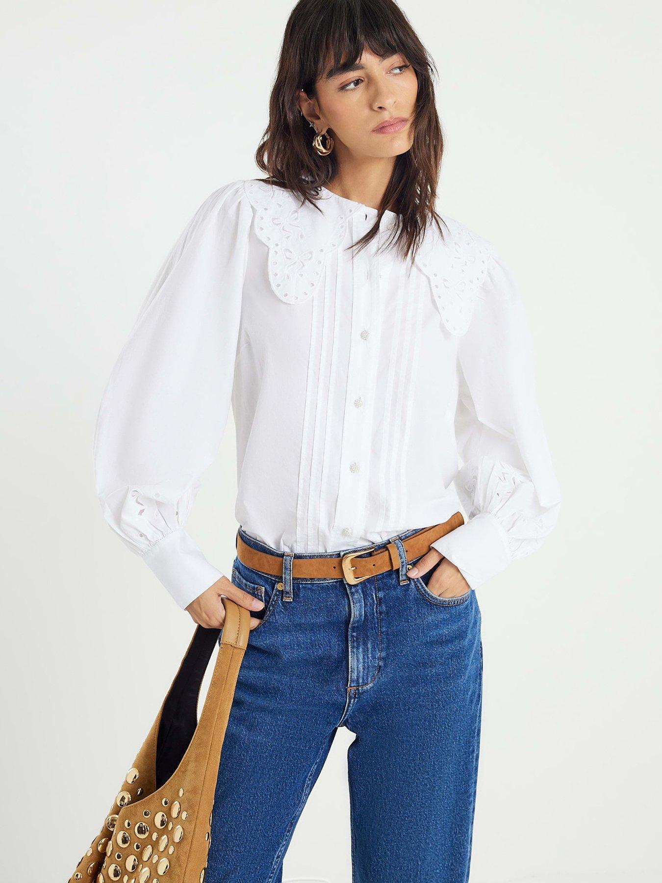 River Island Long Sleeve Collar Blouse - White