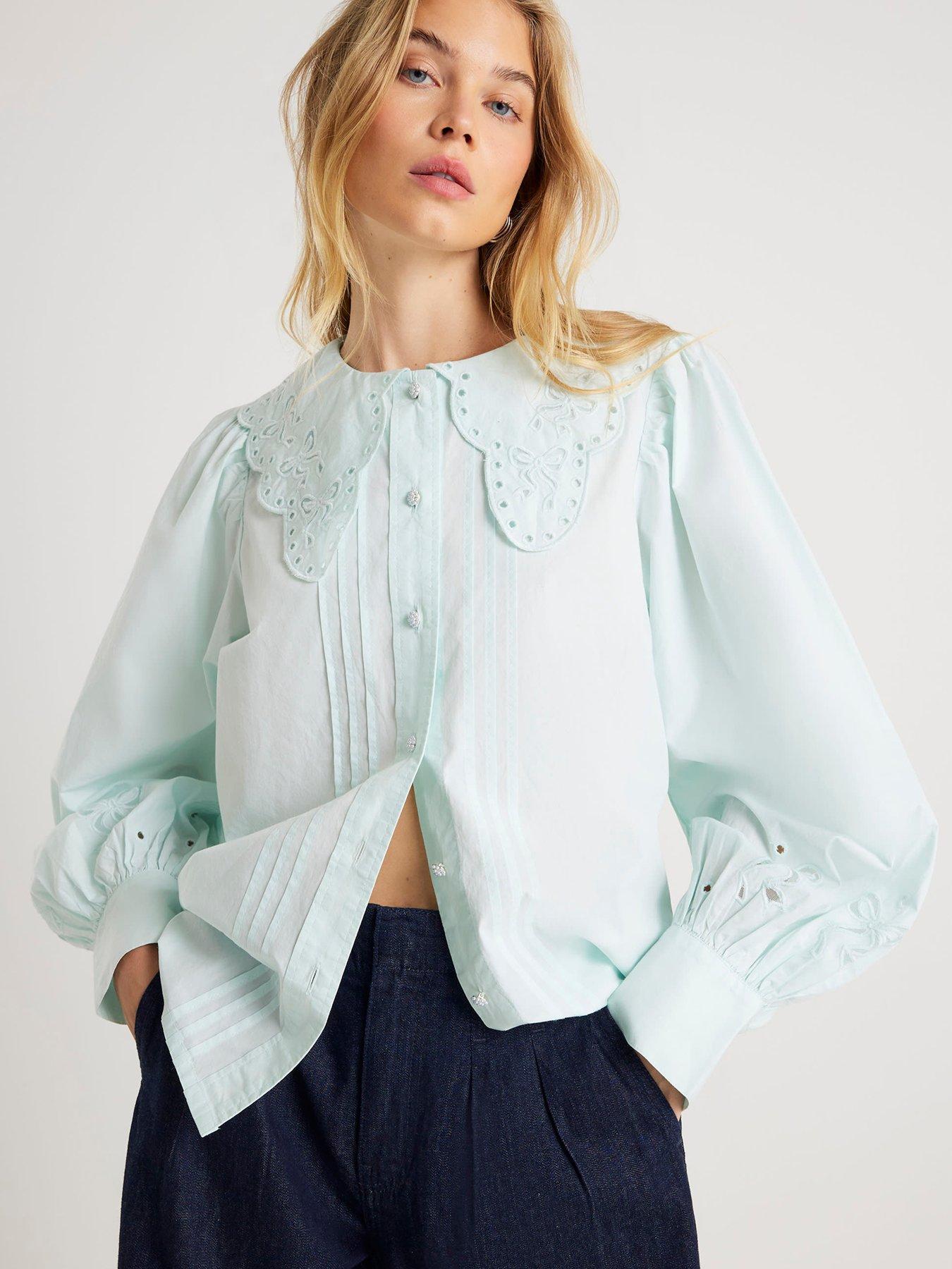 River Island Long Sleeve Collar Blouse - Blue