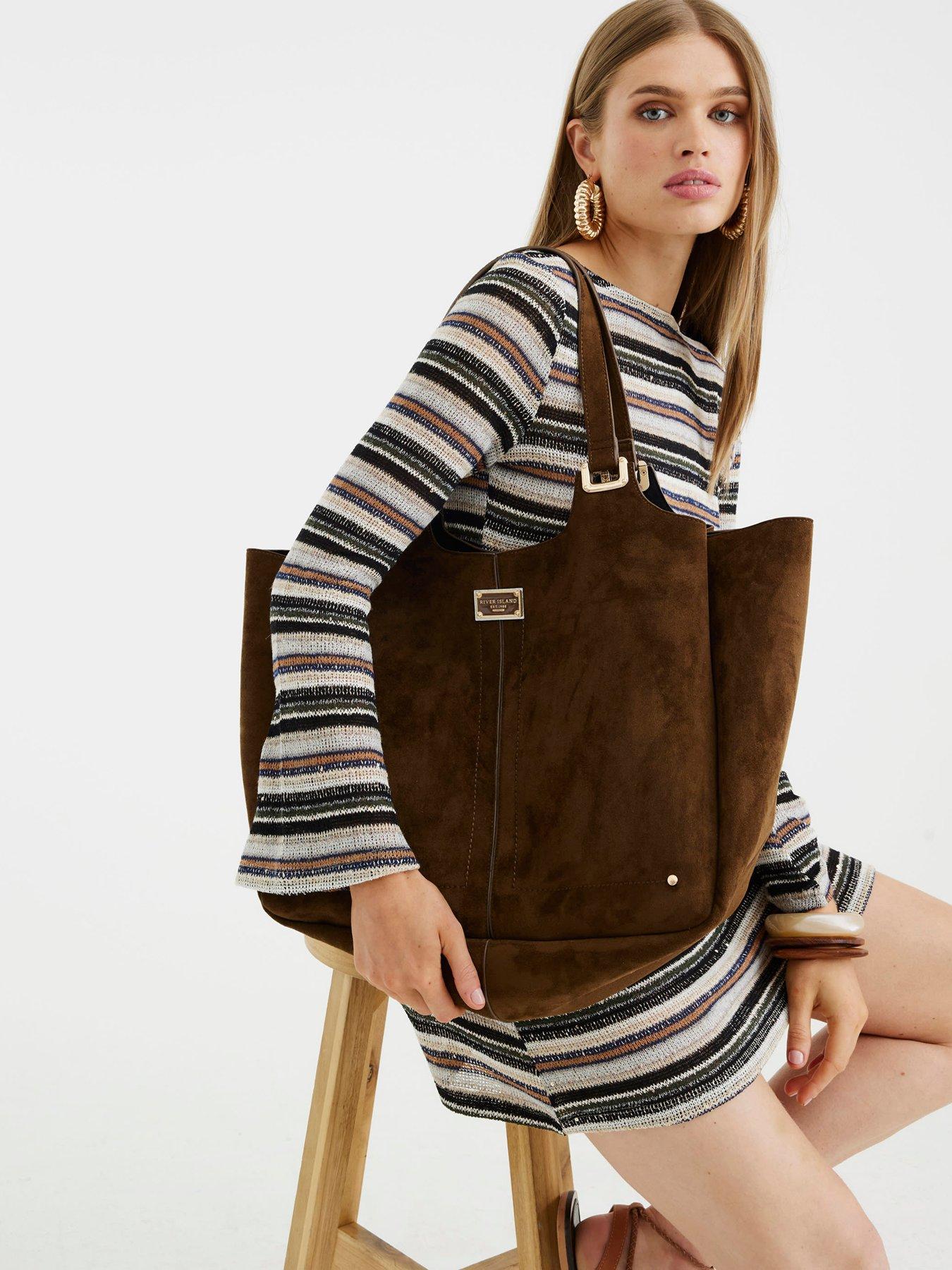 River Island Suedette Winged Slouch - Brown