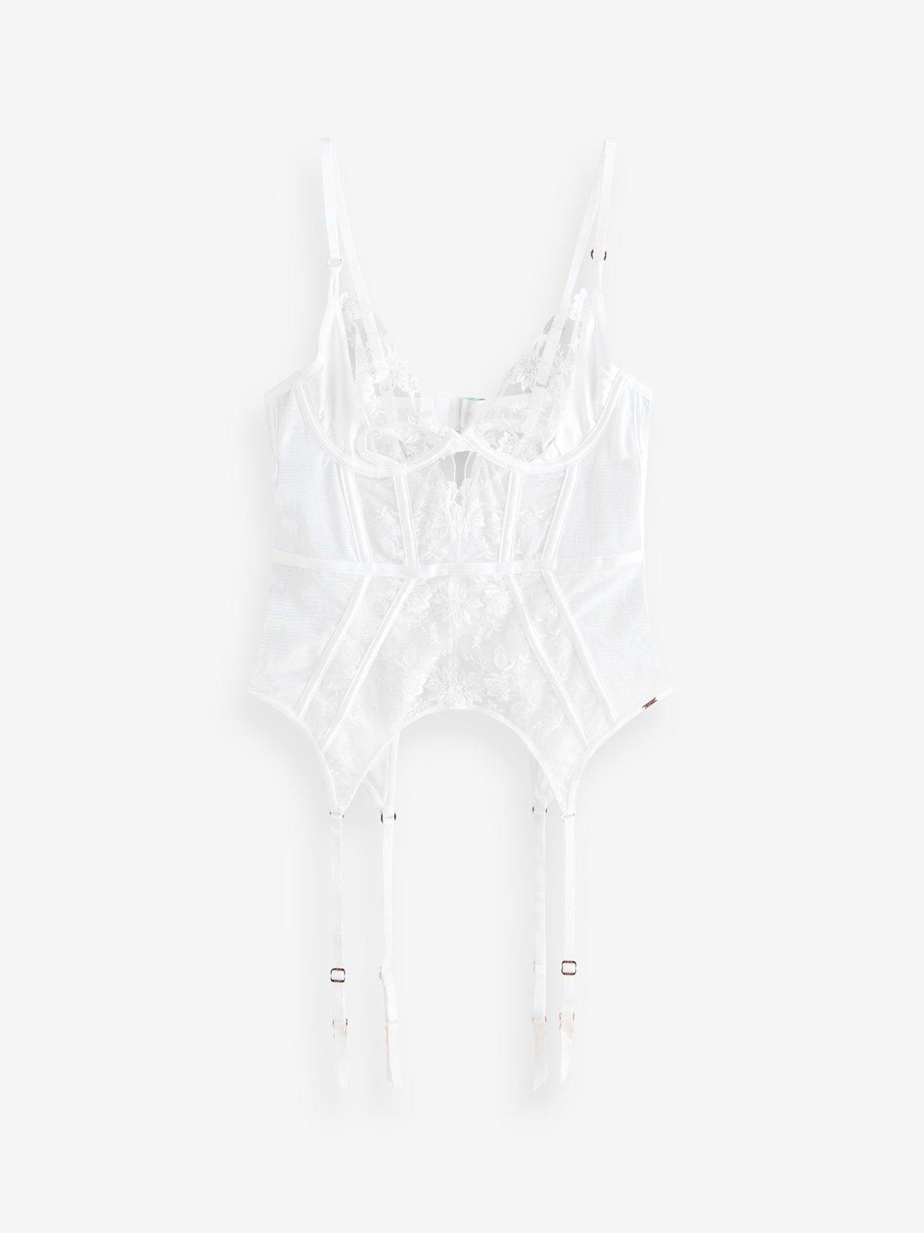 Image 6 of 6 of Lipsy Lipsy Bridal Floral Lace Basque - White