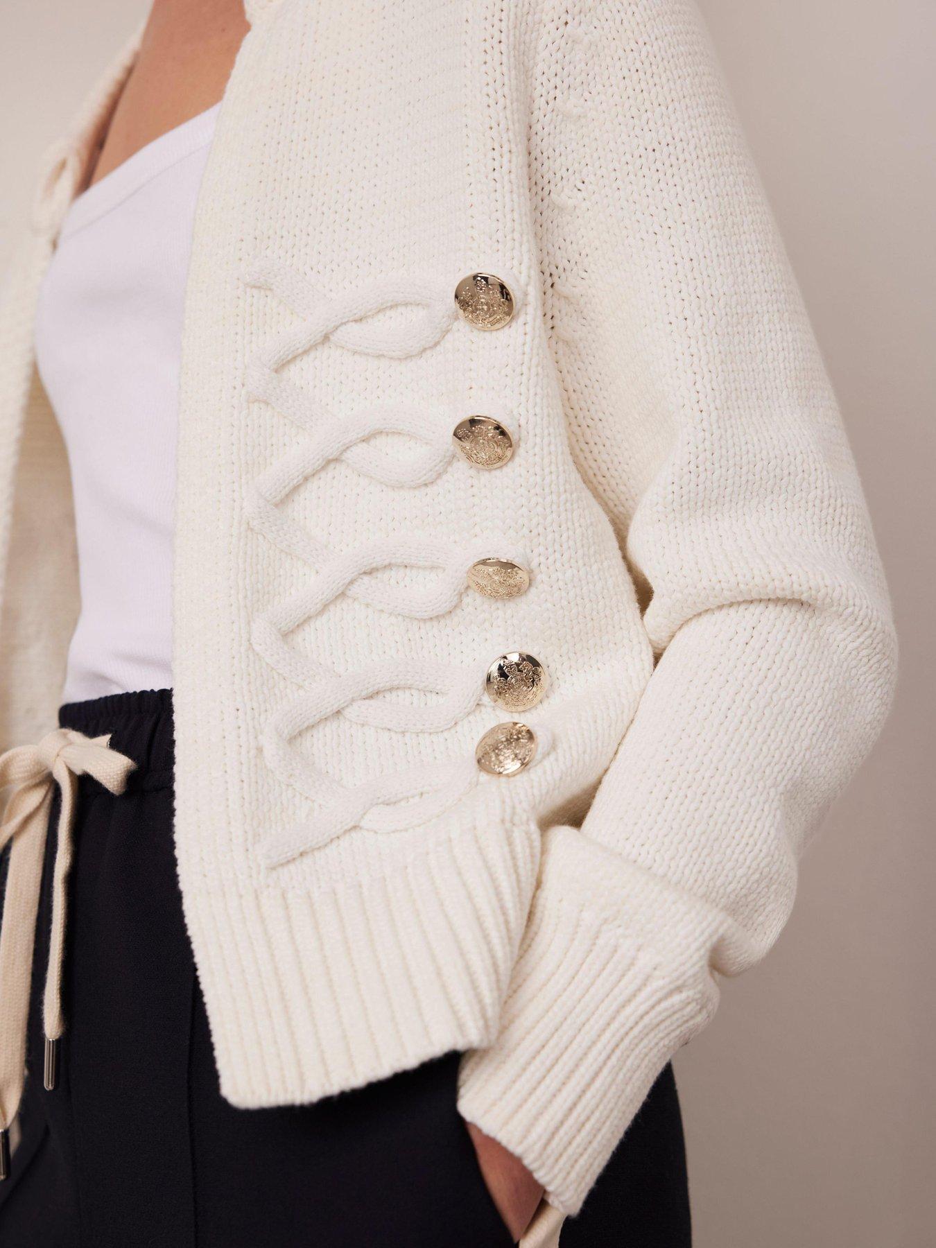 Image 3 of 6 of Mint Velvet Ivory Military Knit Jacket - White