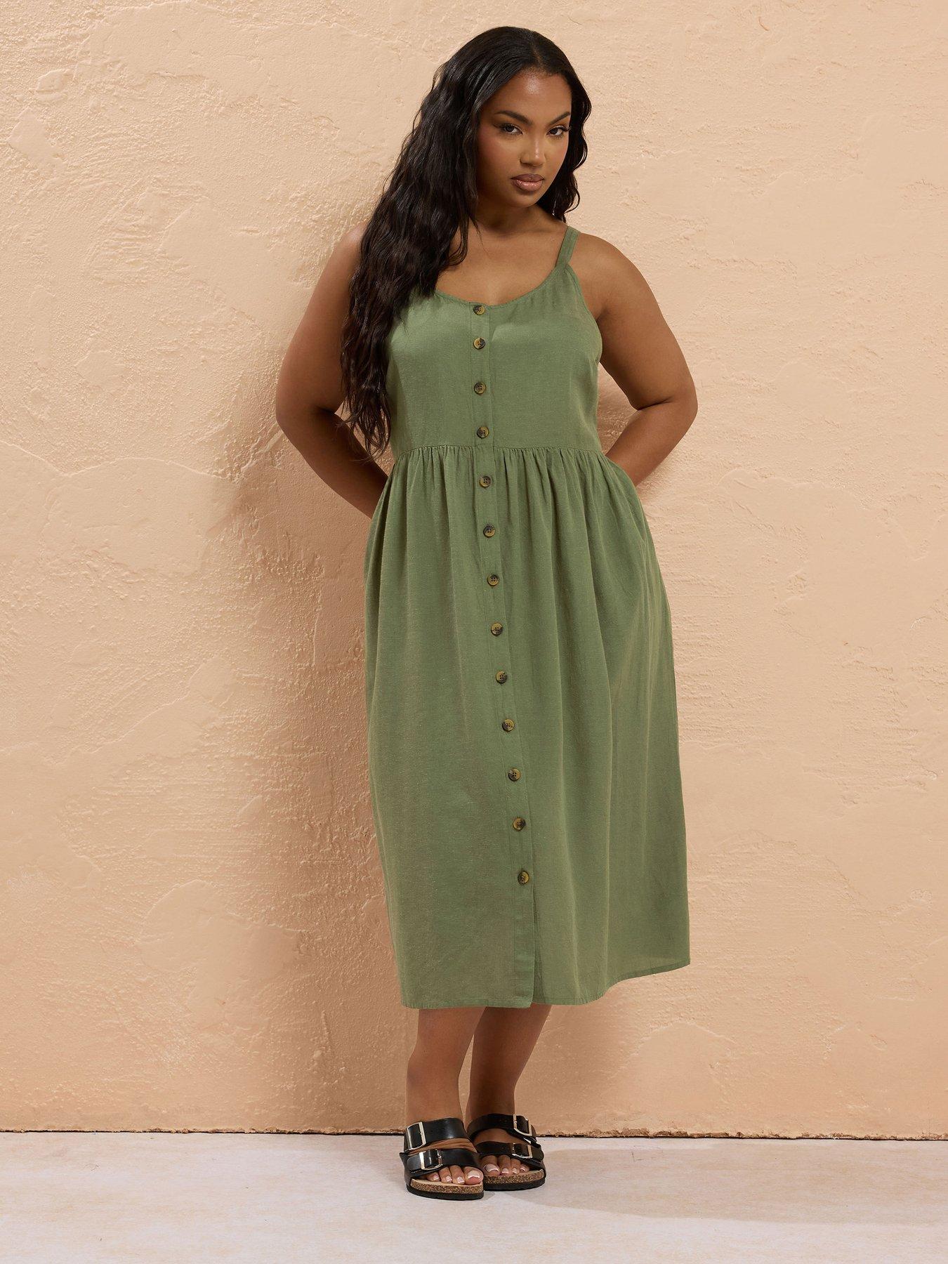 undefined Curve Linen Sundress - Green