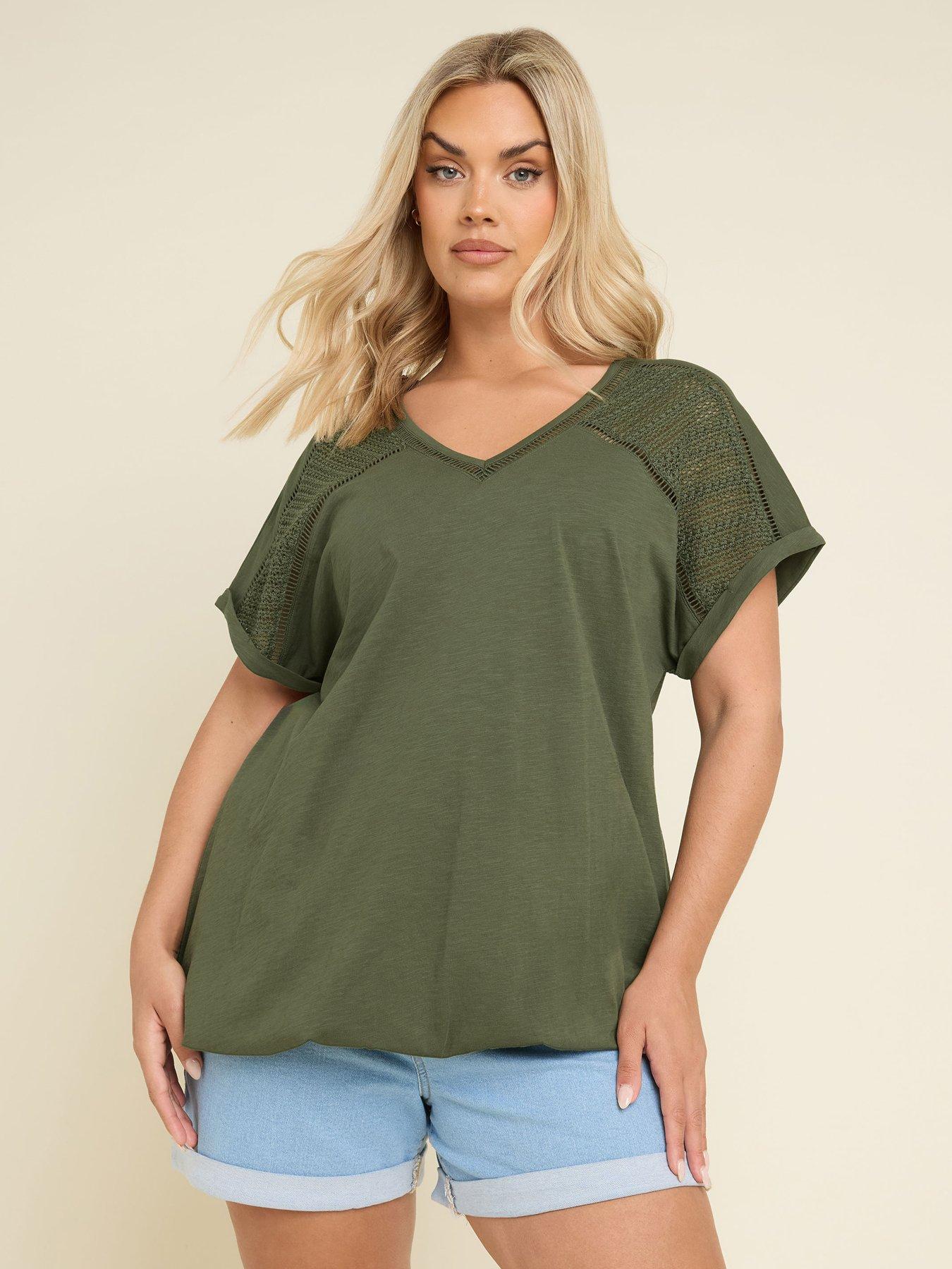 Image of Yours Curve Bubble Hem Crochet Top - Green
