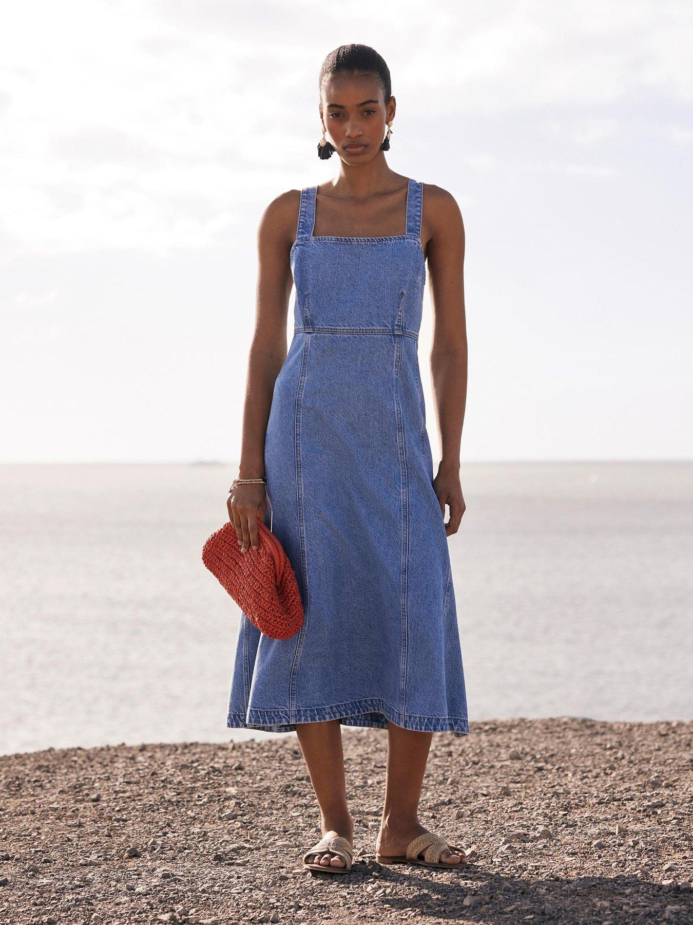 Mint Velvet Full Skirt Midi Dress - Blue