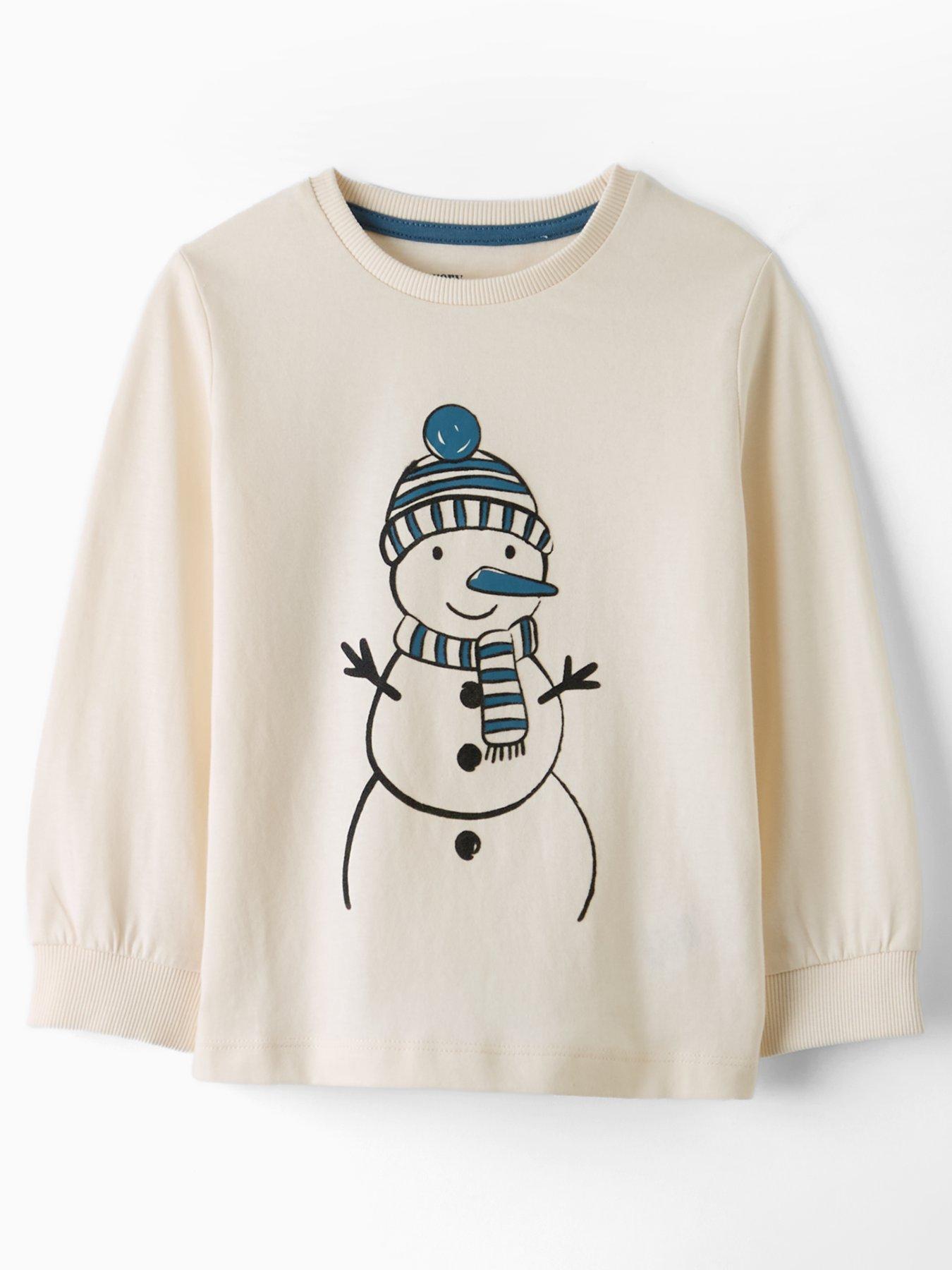 The Very Collection Boys Festive Snowman Cuff Sleeve T-Shirt - Cream