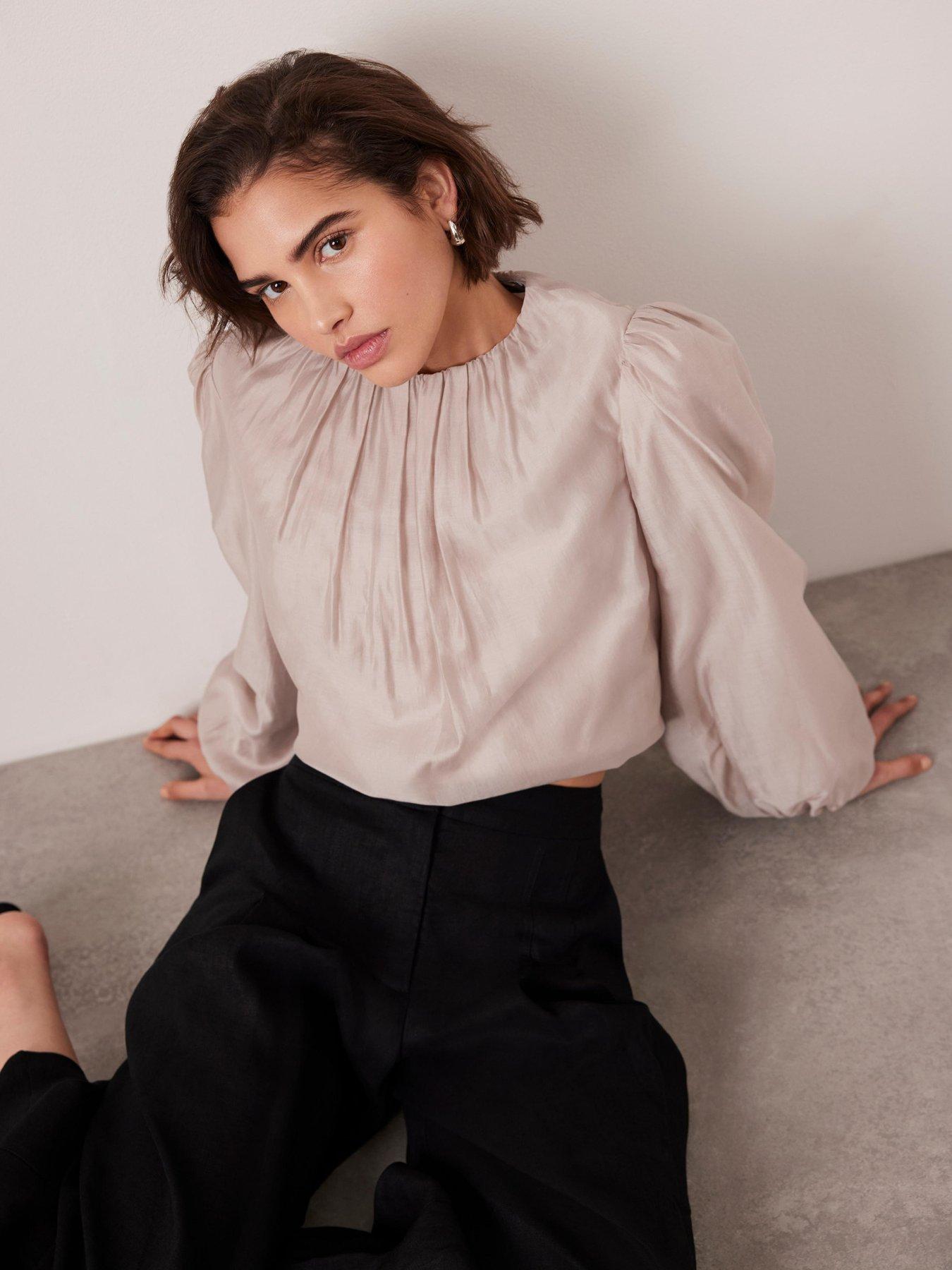 Image of Mint Velvet Neutral Sheer Puff Sleeve Top