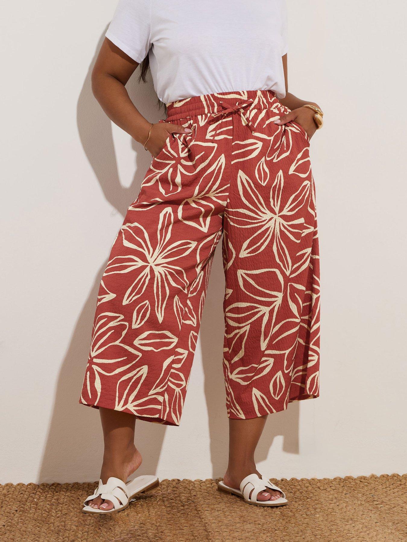 Image of Yours Curve Pull On Woven Crop Trouser - Red