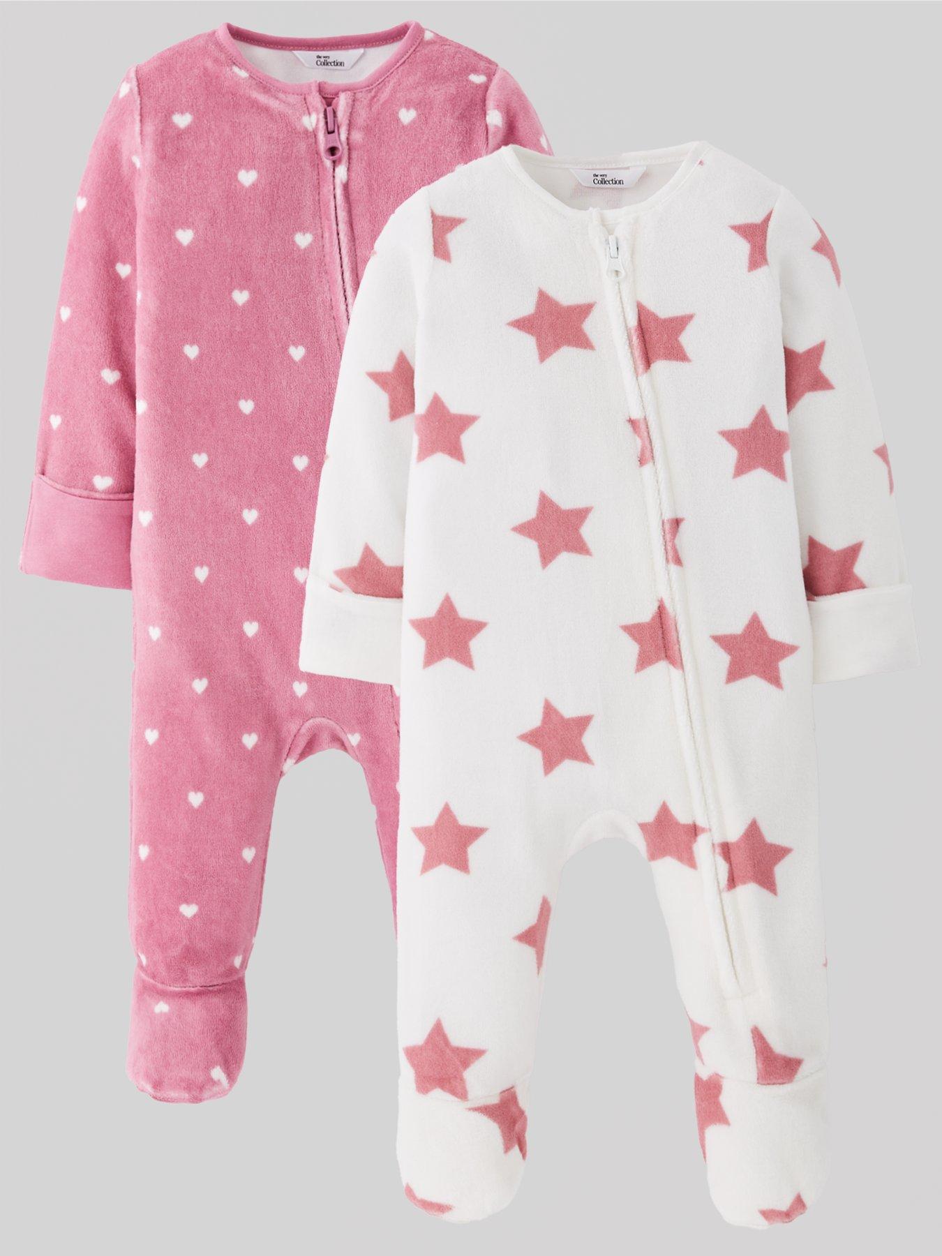 The Very Collection Baby Girls 2 Pack Velour Sleepsuits - Pink