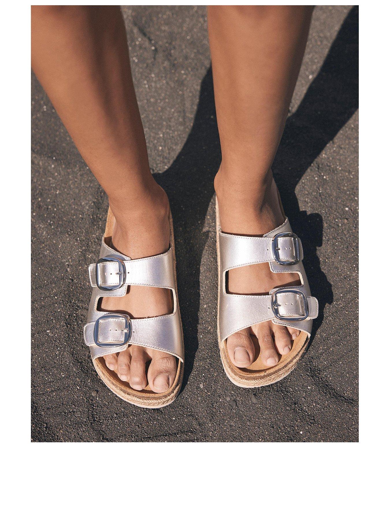 Image 2 of 5 of Mint Velvet Hannah Two Strap Sliders - Silver