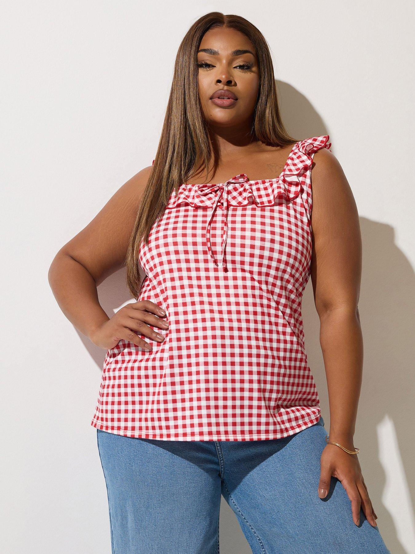 Image of Yours Curve Frill Gingham Top - Red