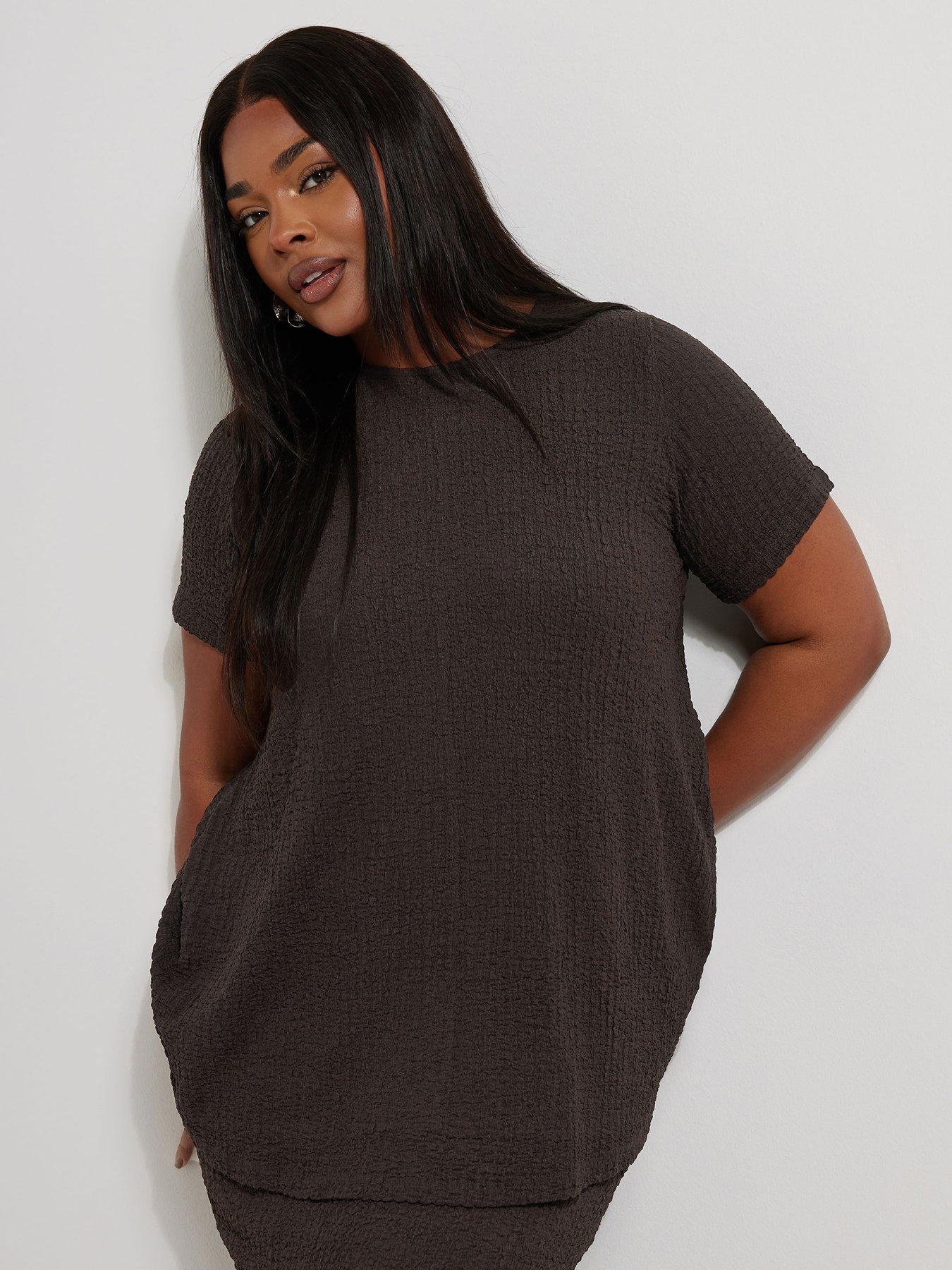 Image of Yours Curve Texture Swing Top - Brown