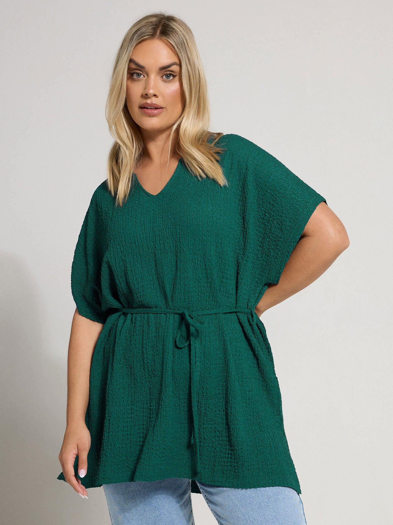 Image of Yours Curve Grown On Sleeve Belted Tunic - Green