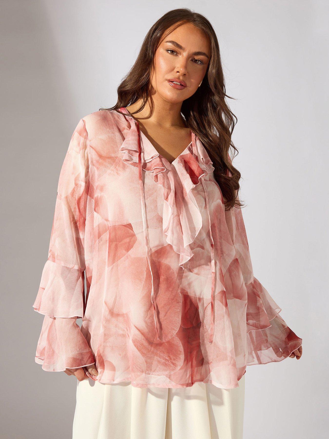 Image of Evans Floral Frill Top - Pink