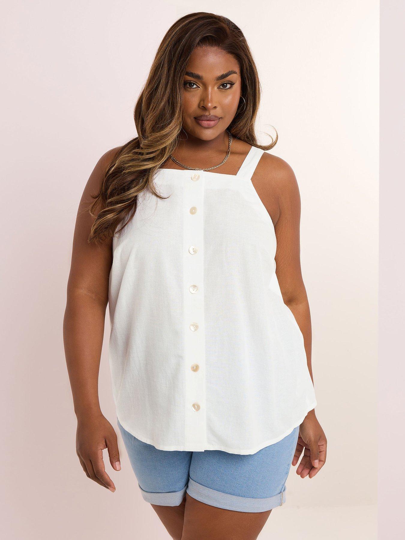Image of Yours Curve Square Neck Sleeveless Top - White