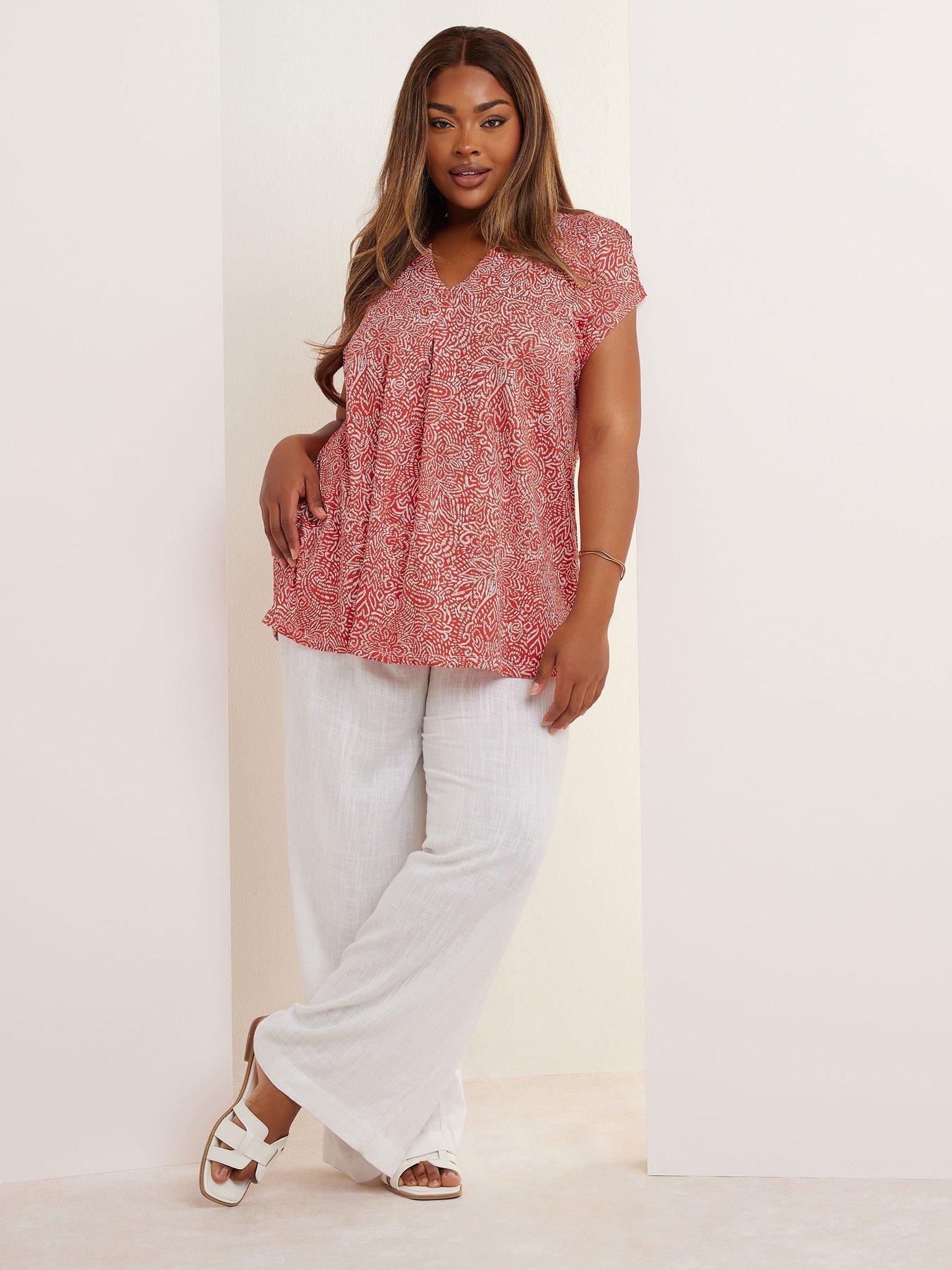 Image 3 of 5 of Yours Curve Pleat Front Crepe Top - Orange