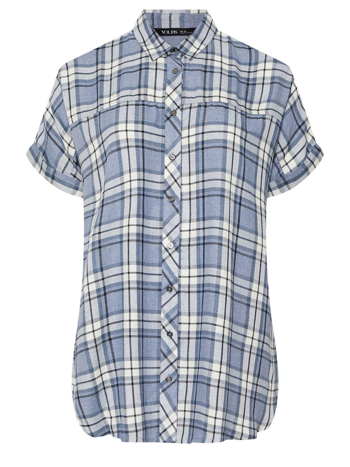 yours-curve-short-sleeve-check-shirt-bluedetail