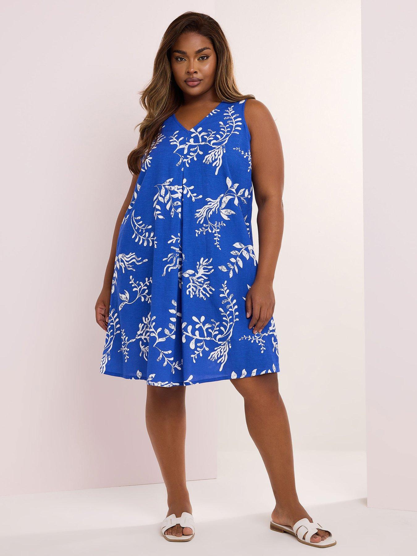 Image of Yours Curve Linen Pleat Front Swing Dress