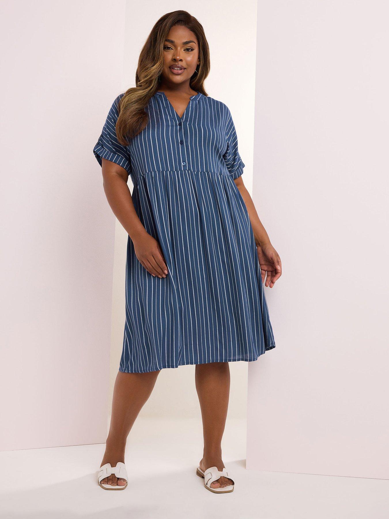 Image of Yours Curve Stripe Notchneck Dress - Blue