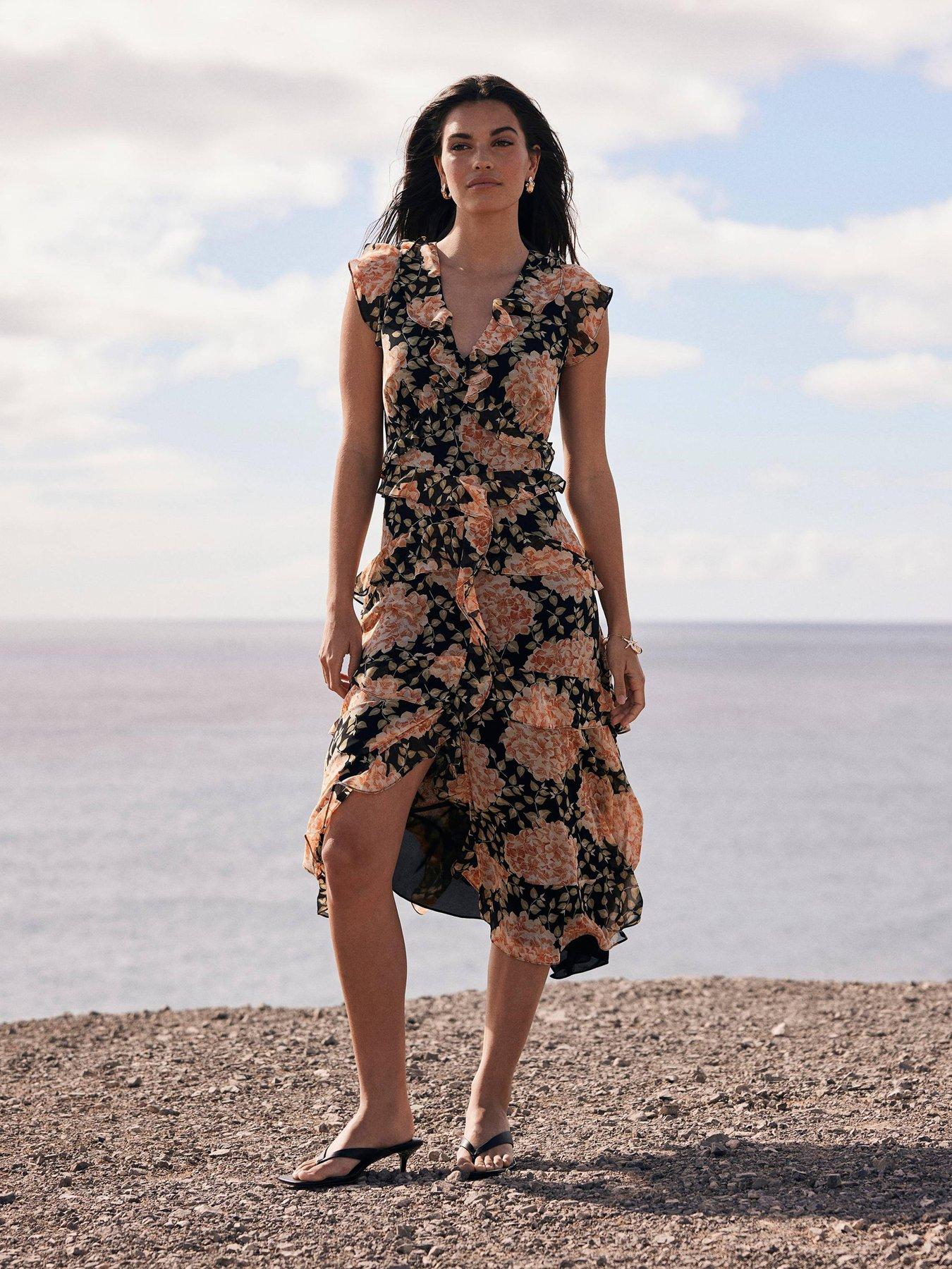 Mint Velvet Floral Print Midi Dress - Orange