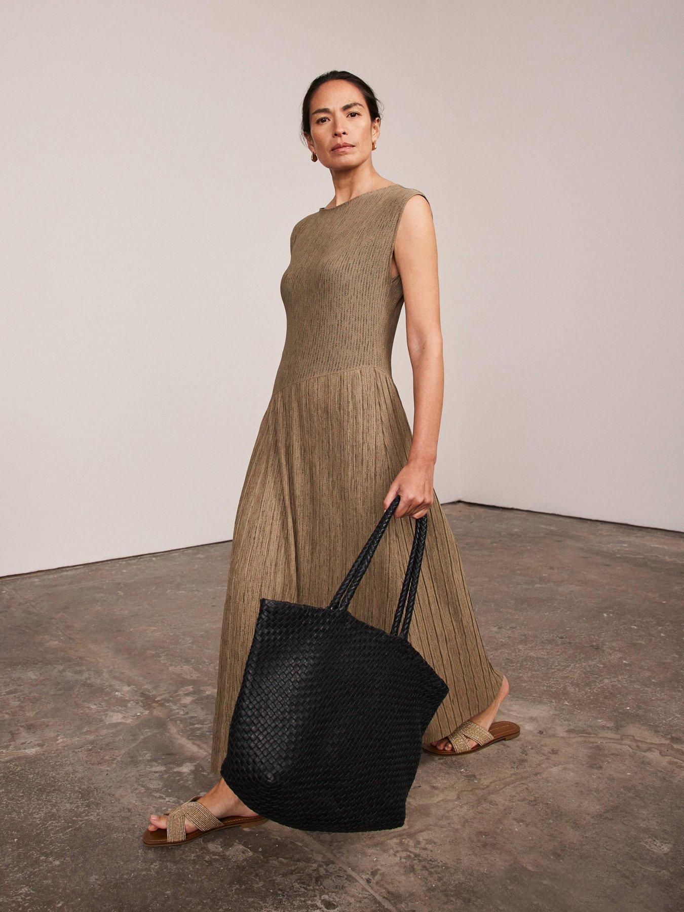 Image 1 of 6 of Mint Velvet Pleated Skirt Jersey Dress - Brown