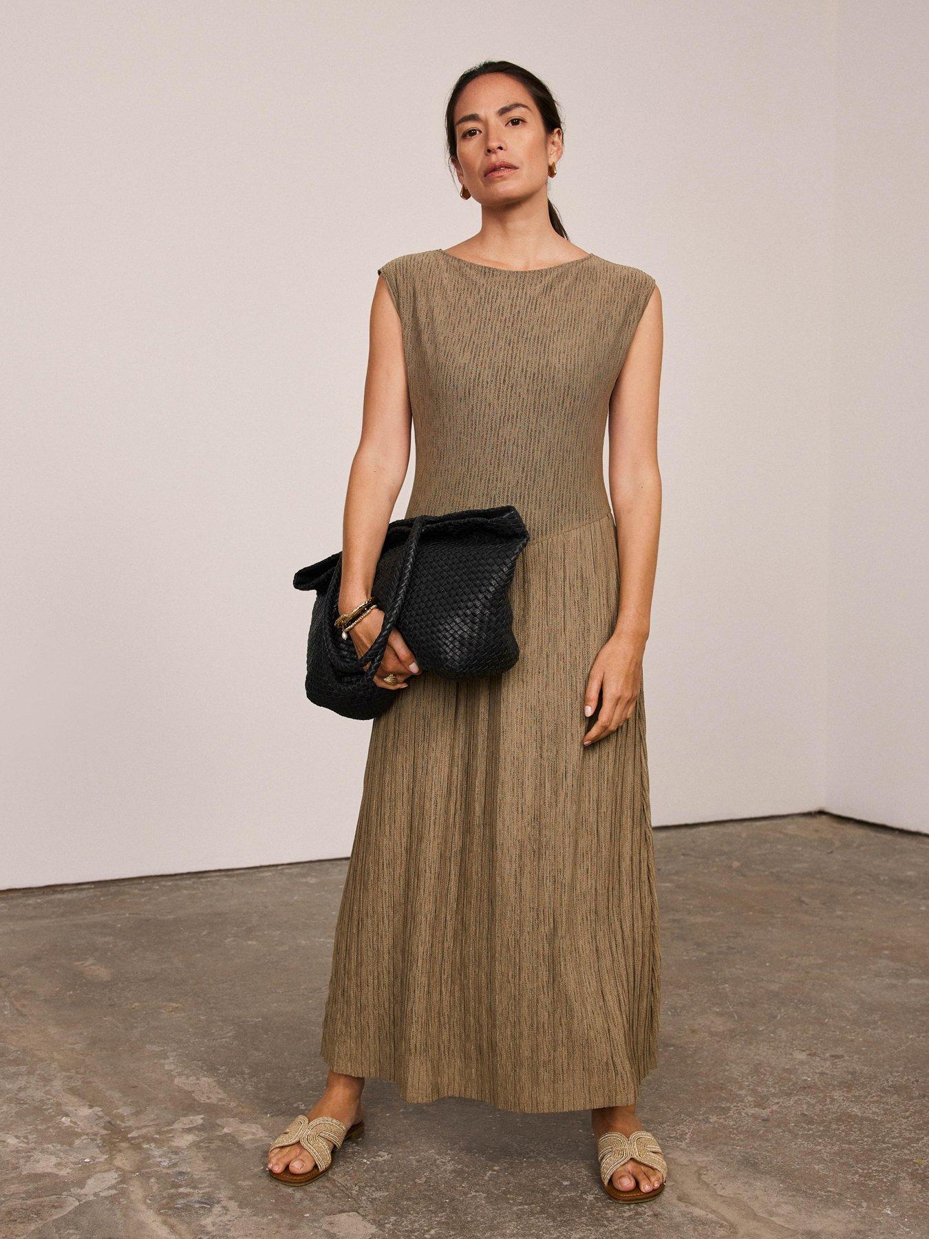 Image 3 of 6 of Mint Velvet Pleated Skirt Jersey Dress - Brown