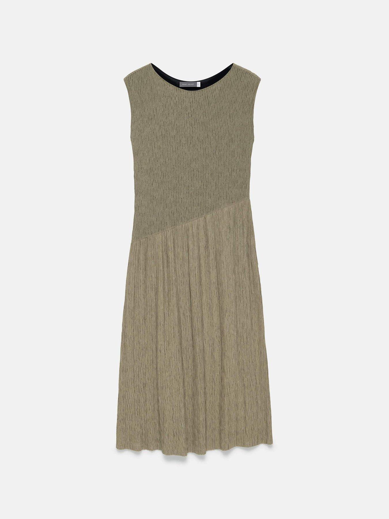 Image 5 of 6 of Mint Velvet Pleated Skirt Jersey Dress - Brown