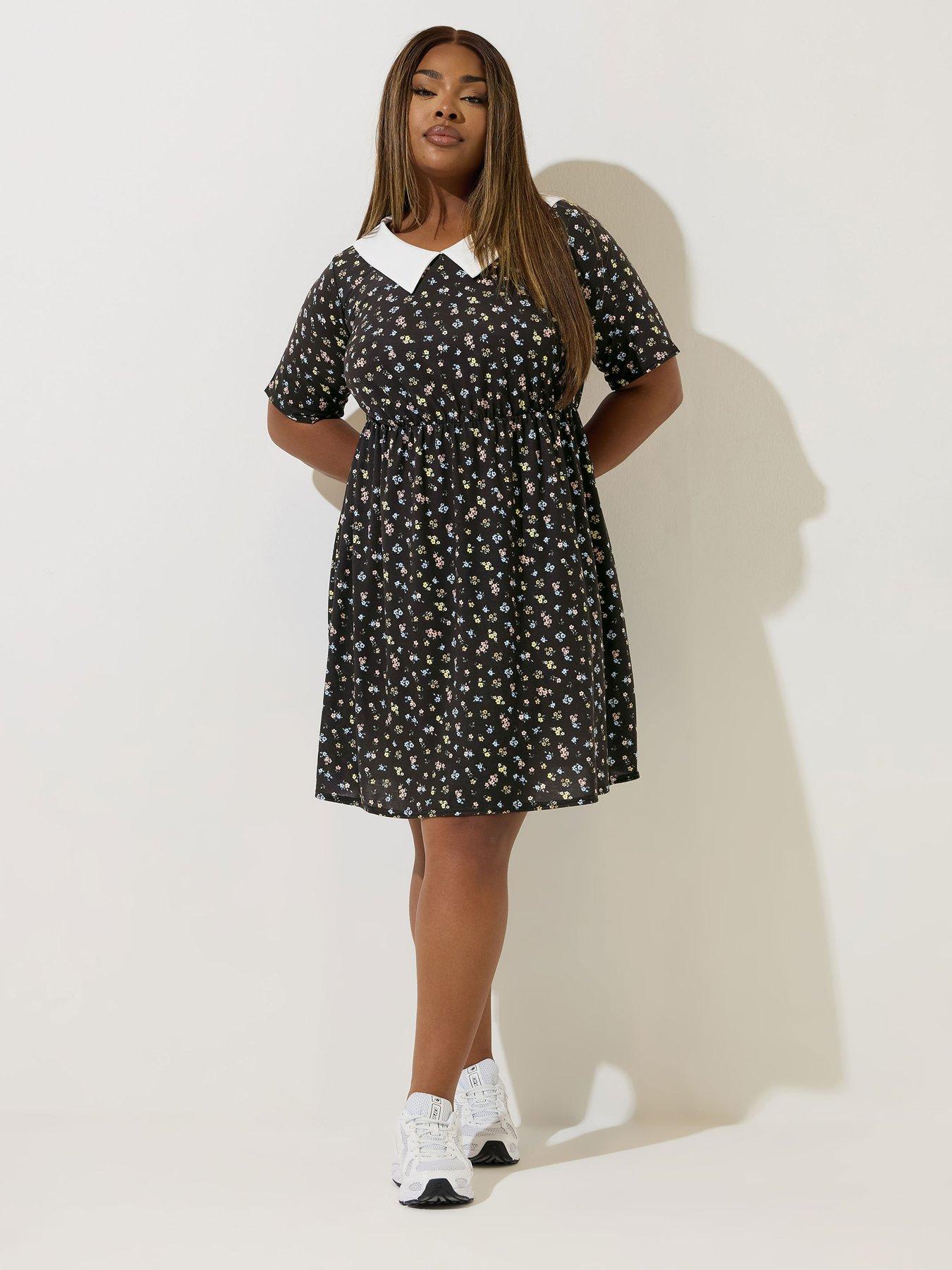 yours-curve-ditsy-collar-dress-blackback