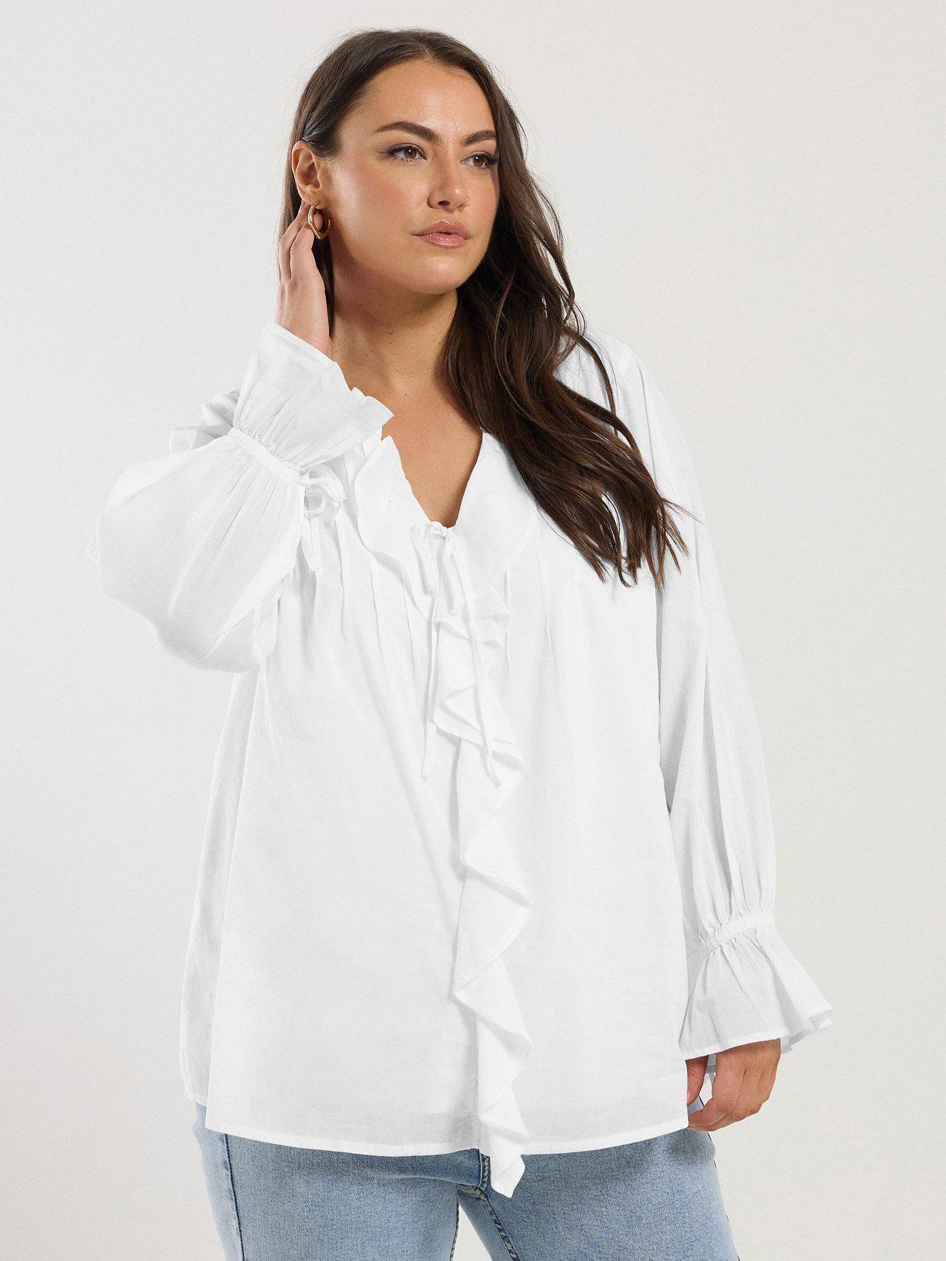 Image of Yours Curve Ruffle Poet Blouse - White