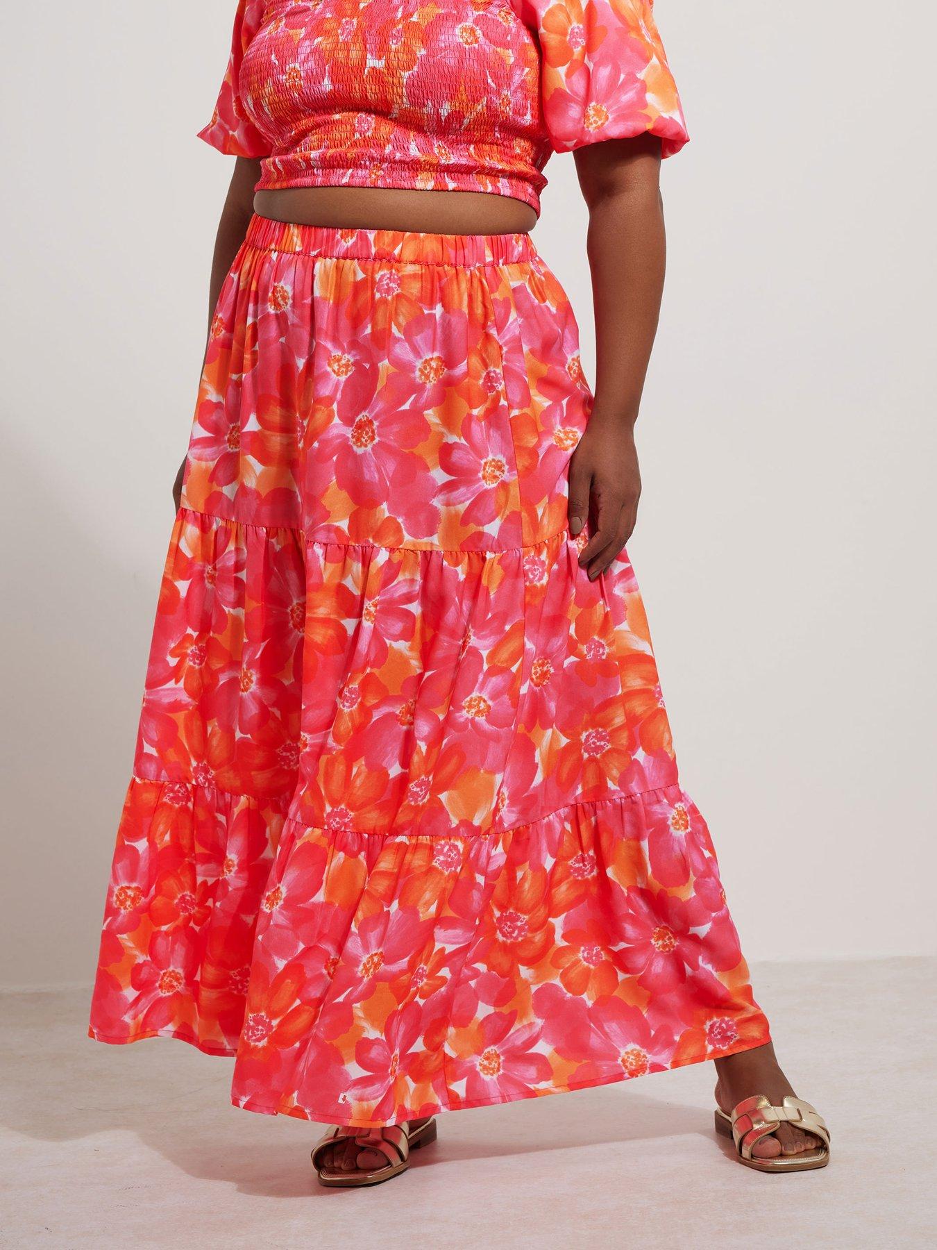undefined Curve Tiered Skirt - Pink