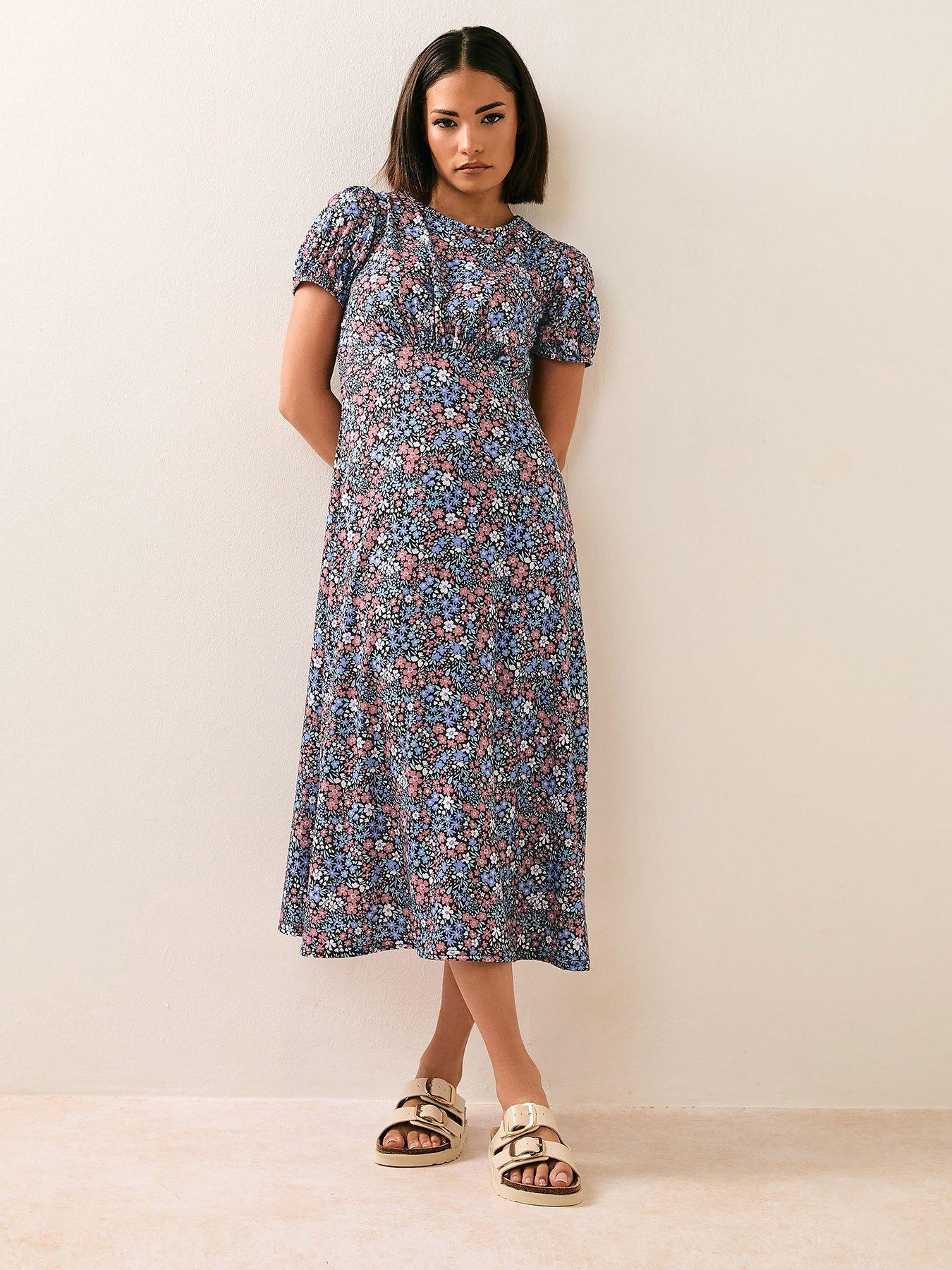 undefined Petite Boho Ditsy Midi Dress - Natural