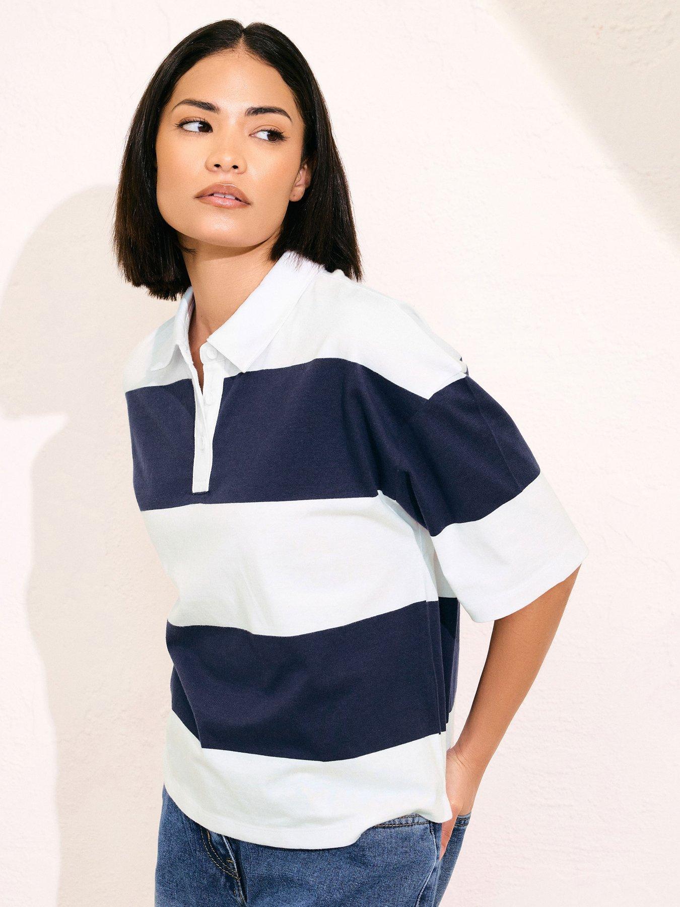 Image of PixieGirl Petite Short Sleeve Stripe Rugby Shirt - Blue
