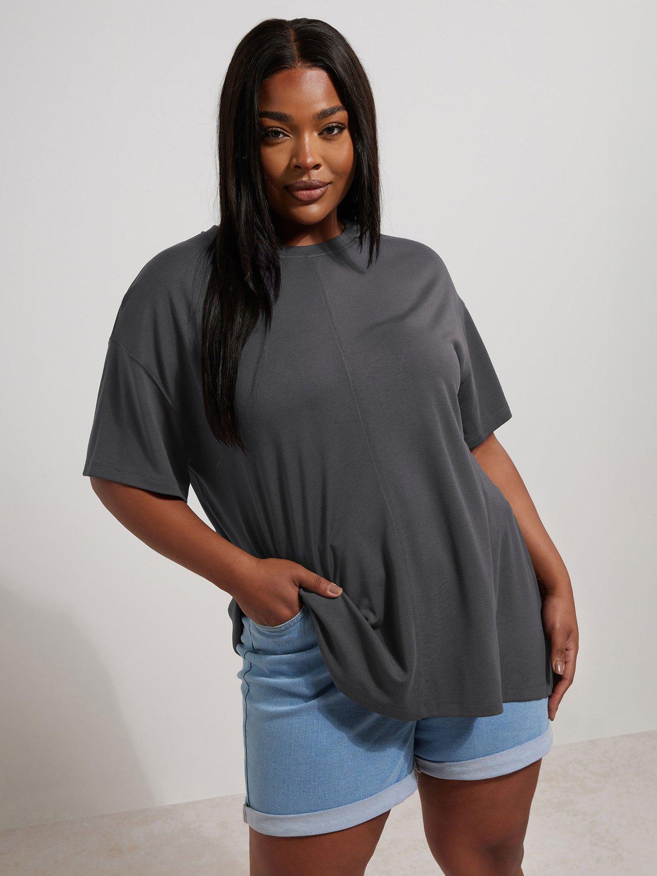 Image of Yours Curve Boxy T-Shirt - Grey