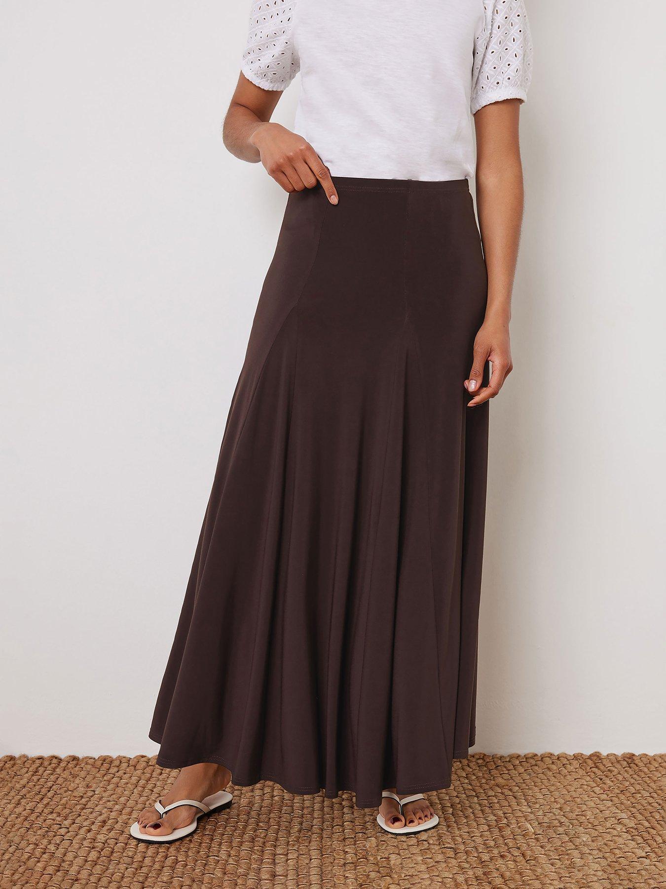 Image of M&Co Godet Maxi Skirt - Brown
