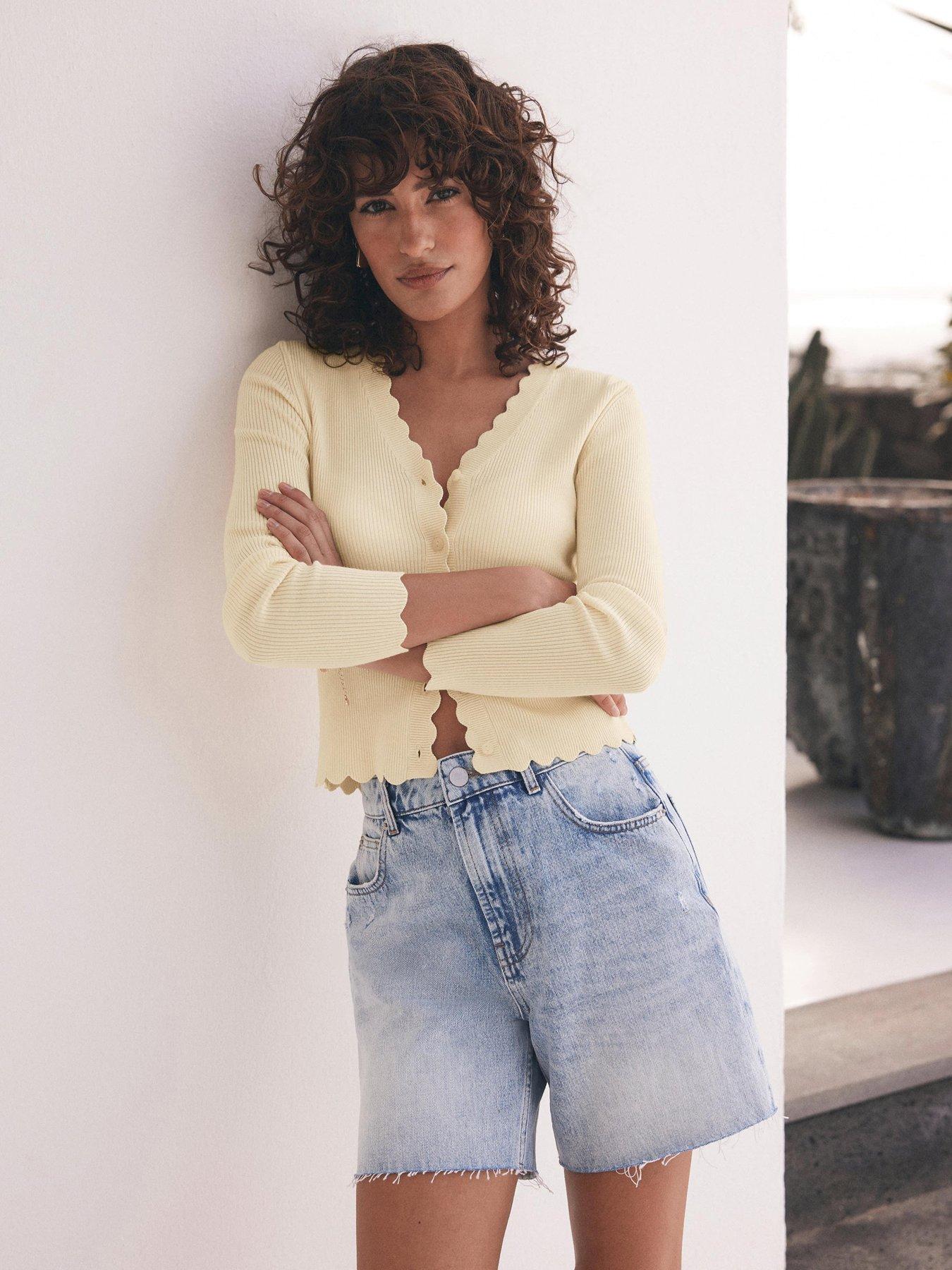 undefined Scallop Rib Cardigan - Pale Yellow