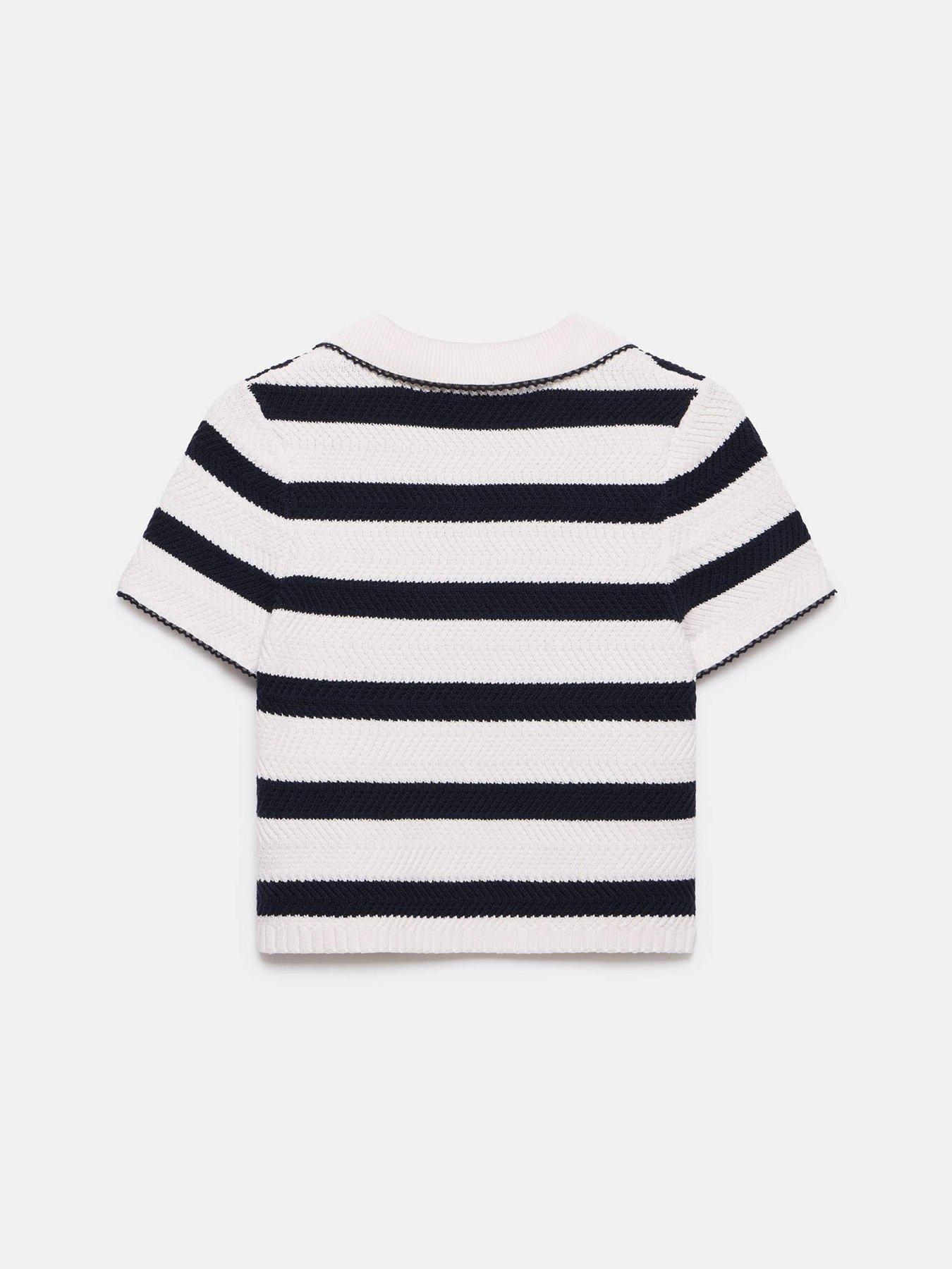 Image 6 of 6 of Mint Velvet Navy Stripe Collar Knit T-Shirt - Blue