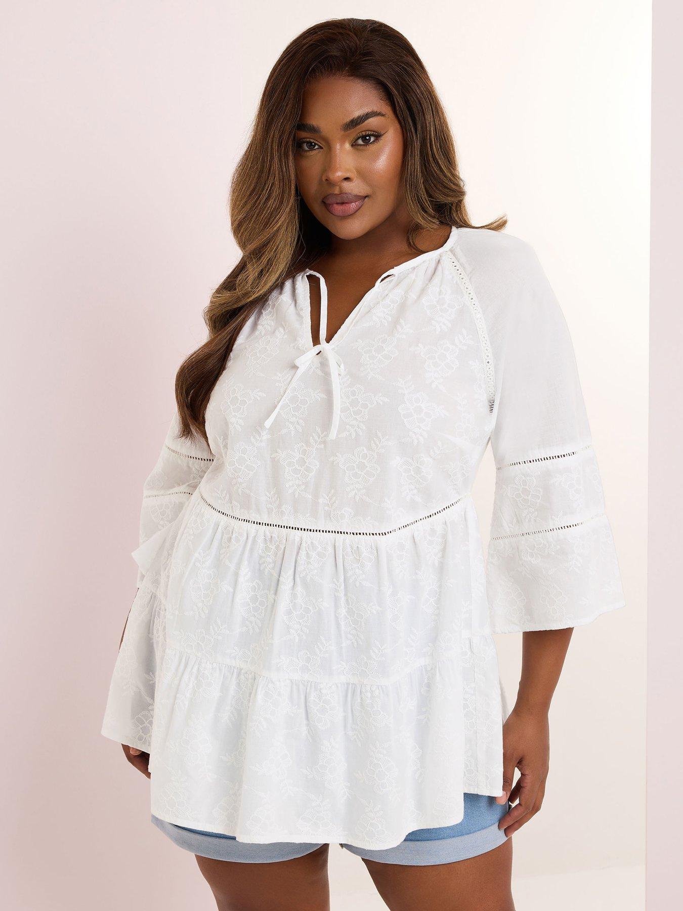 Image of Yours Curve Embroidered Smock Gypsy Blouse - White