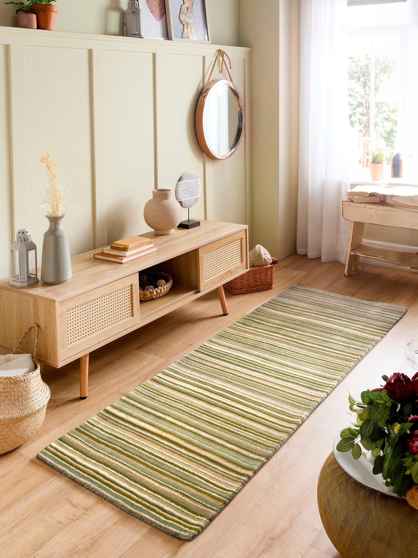 Image 1 of 5 of The Very Collection Fine Stripes Green Runner