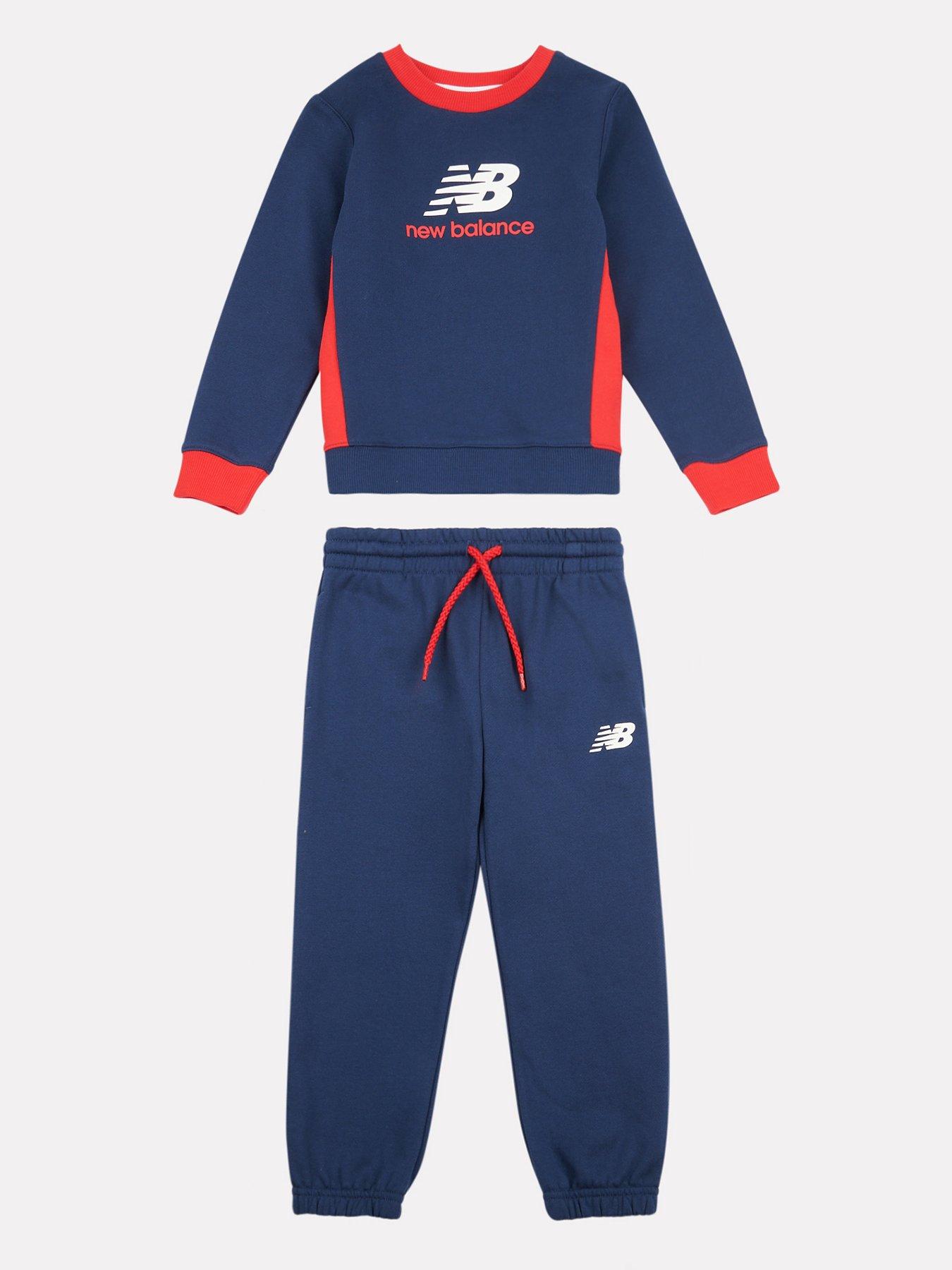 New Balance Kids Boys Contrast French Terry Crew  &  Jogger Set - Navy